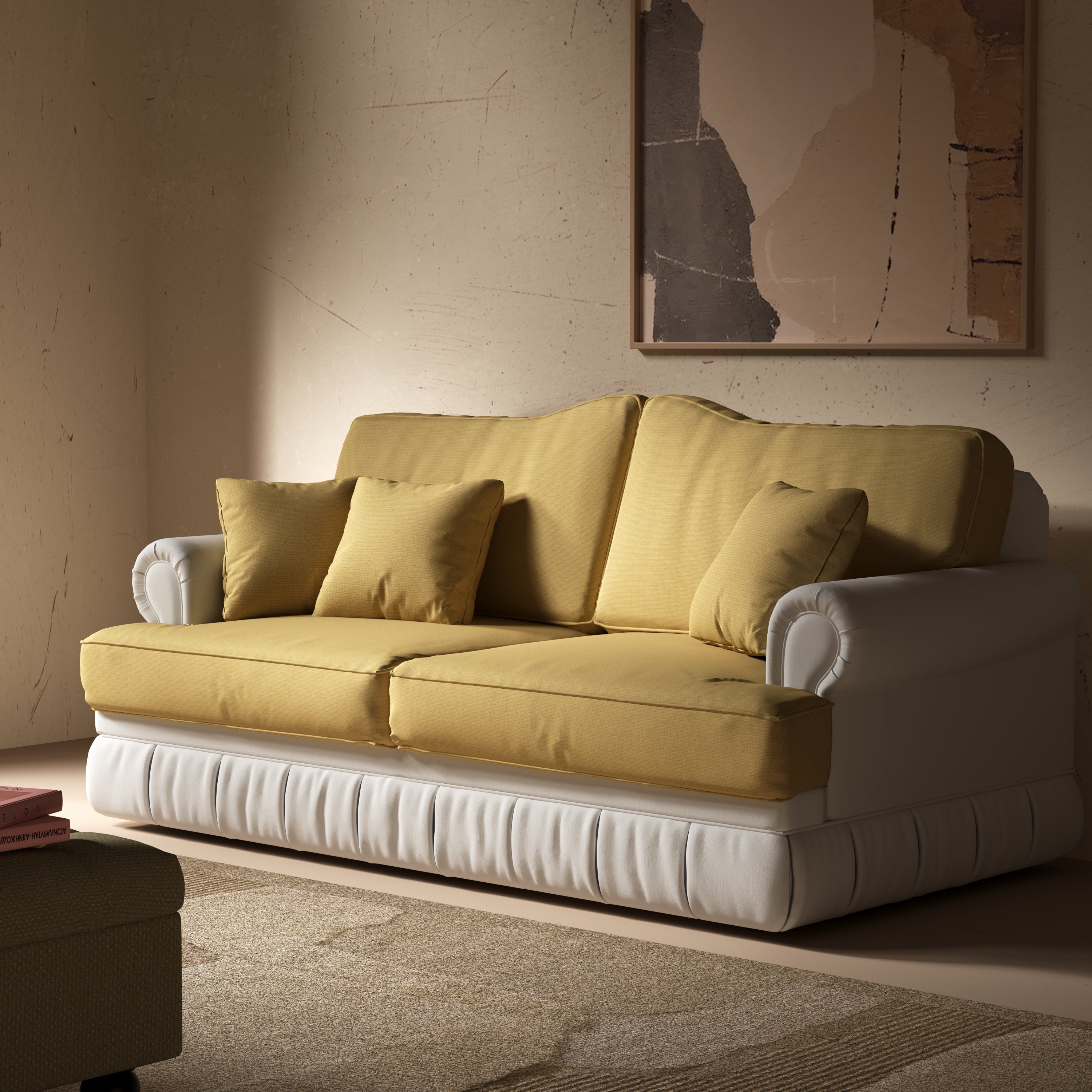 Cottonfy Heritage Plaid Skirted Sofa with Concealed Storage Drawers