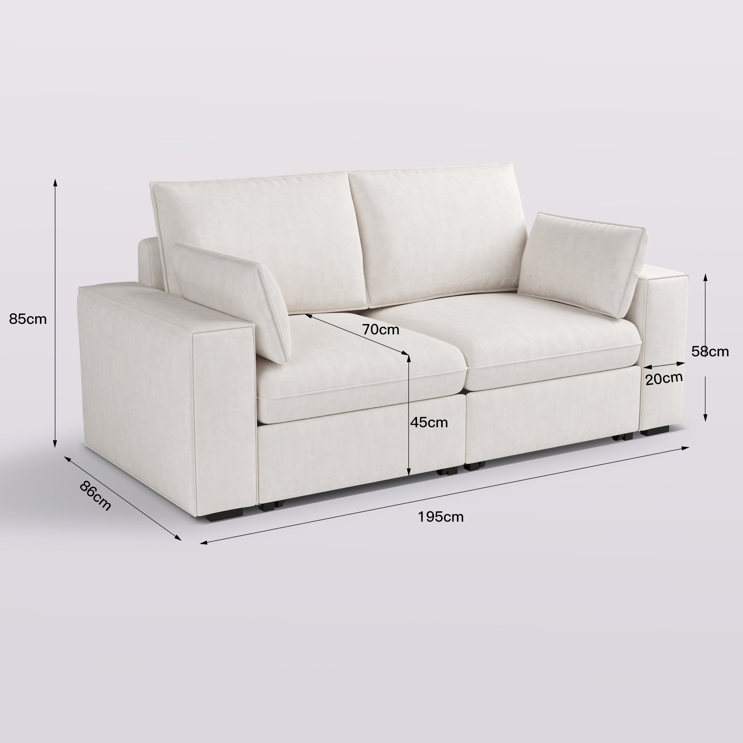 Cottonfy Creamy Tofu Block Pull Out Sofa Bed with Storage Guest Sleeper