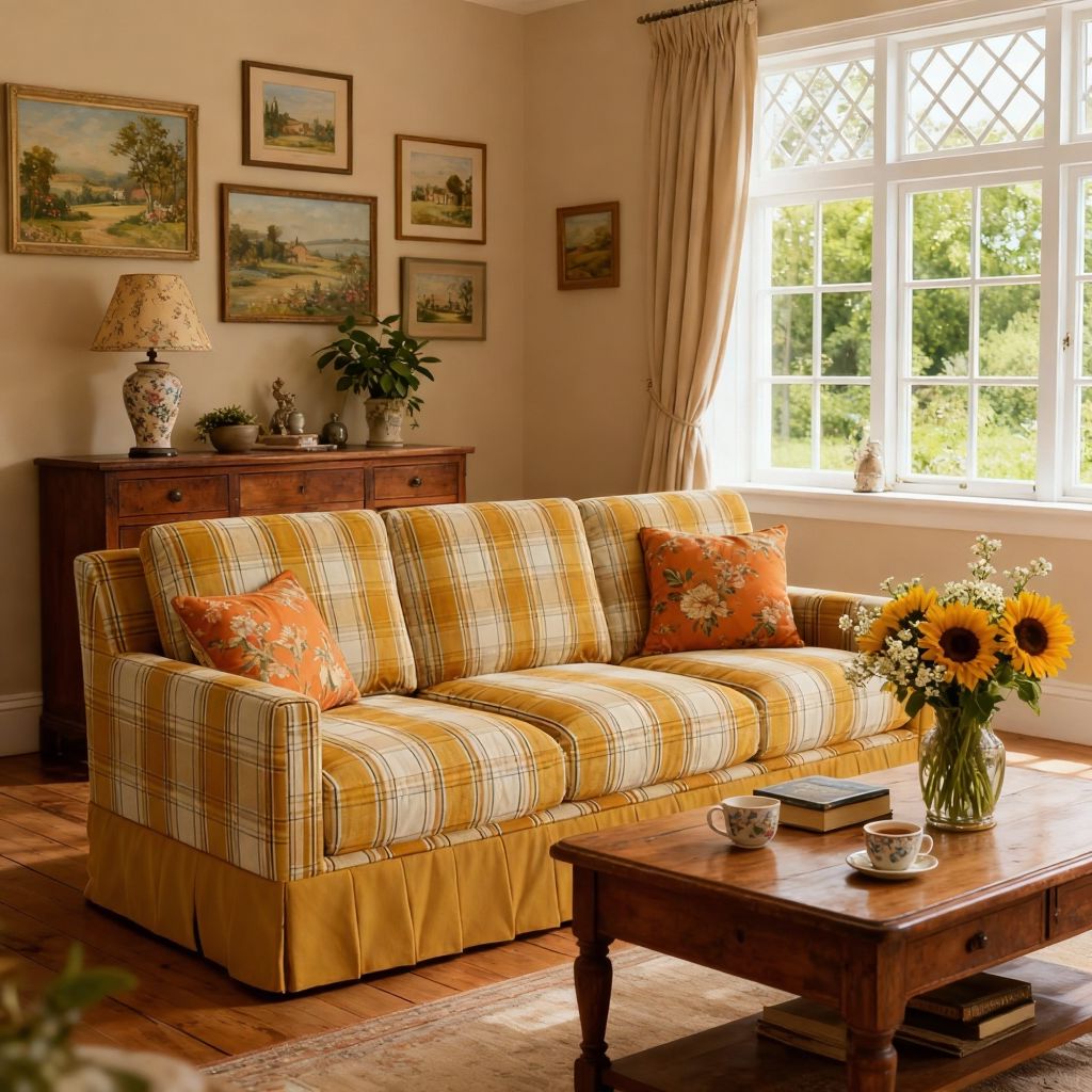 Cottonfy Country Check Sofa with Removable Skirted Covers Living and Home