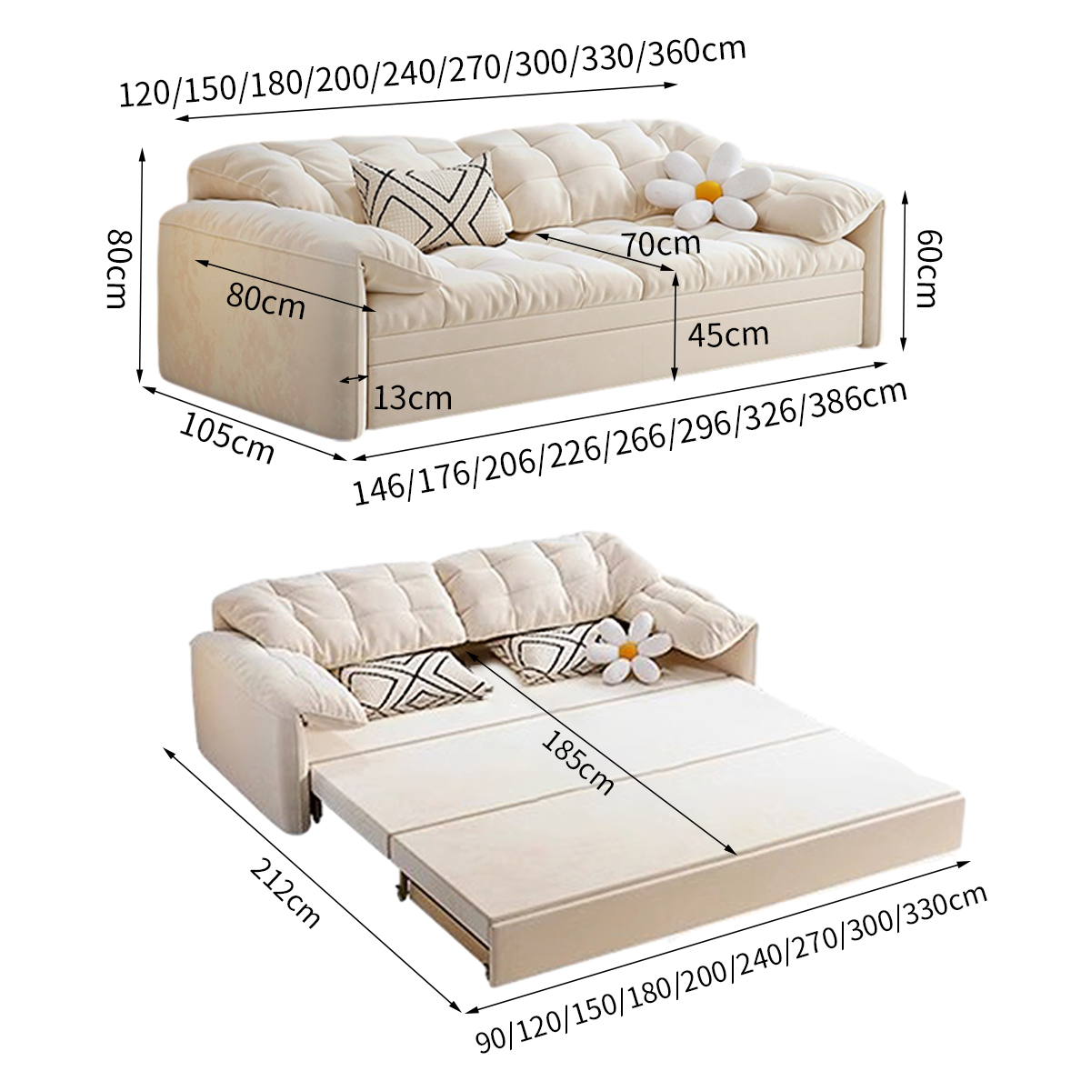 Cloud Elephant Ears Folding Sofa Bed with Storage