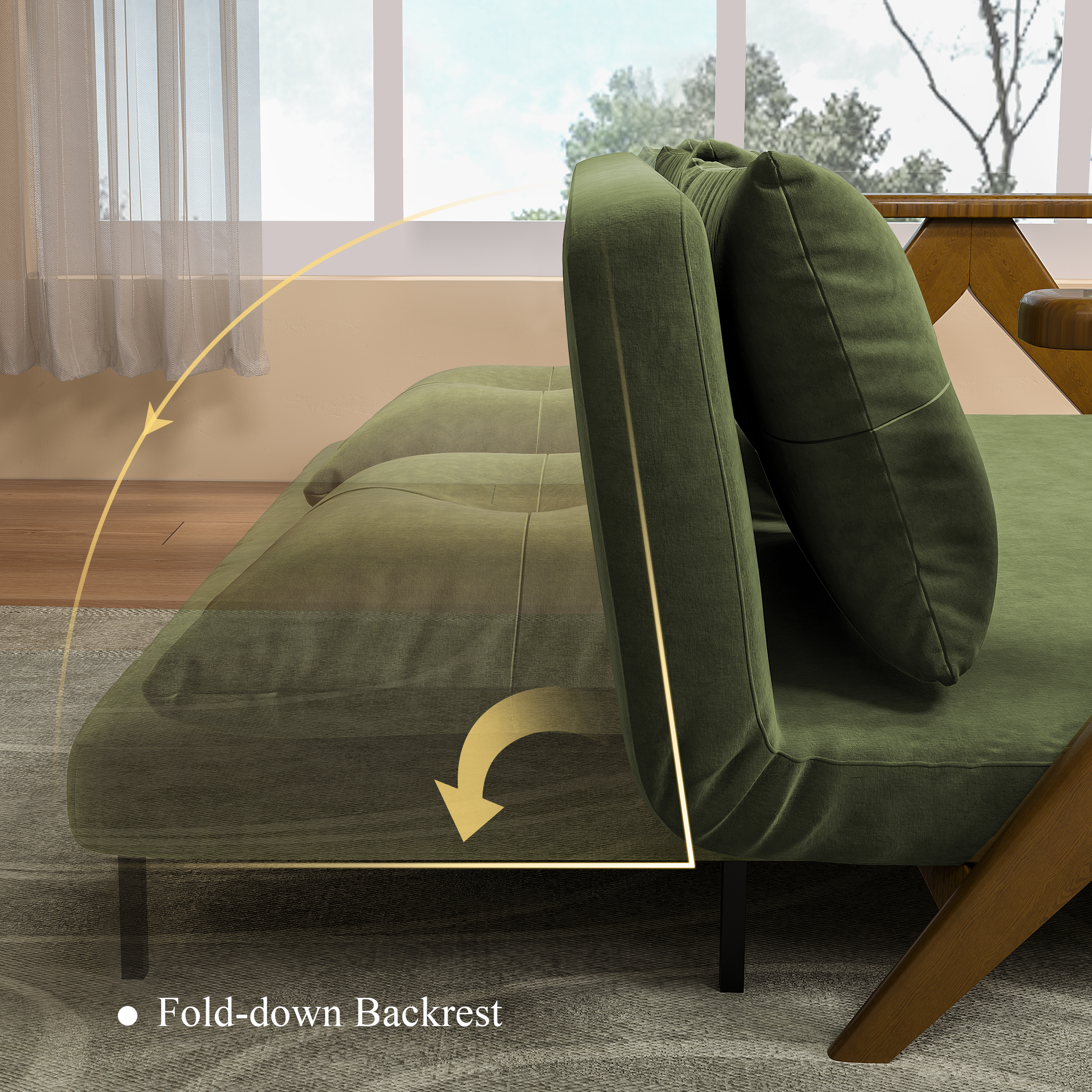 Foldable Matte Fabric Solid Wood 3 Mode Sofa Bed