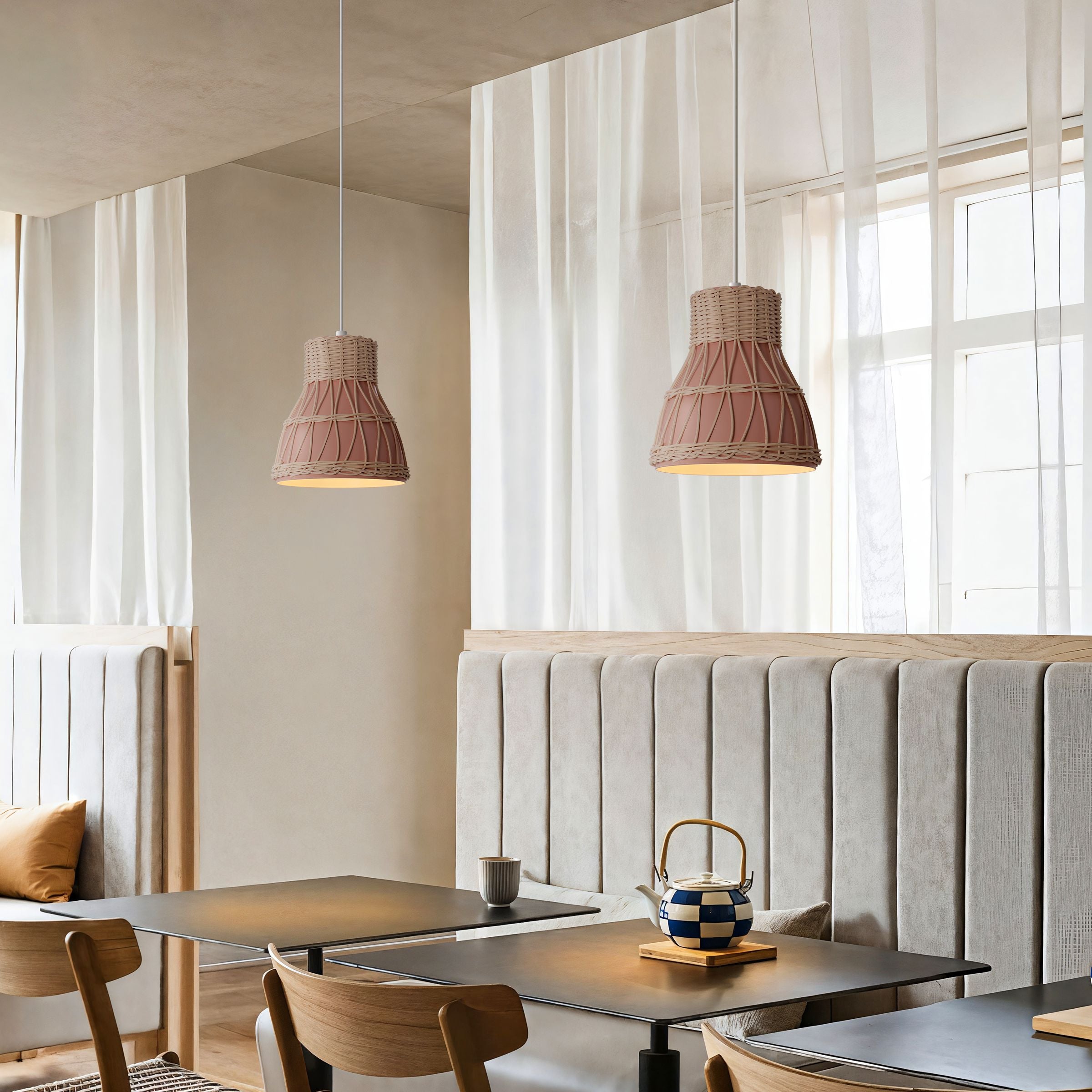 Lightsin Modern Rattan Pendant Light Available in Grey, Pink, and White Lightsin UK Pink 2 Units