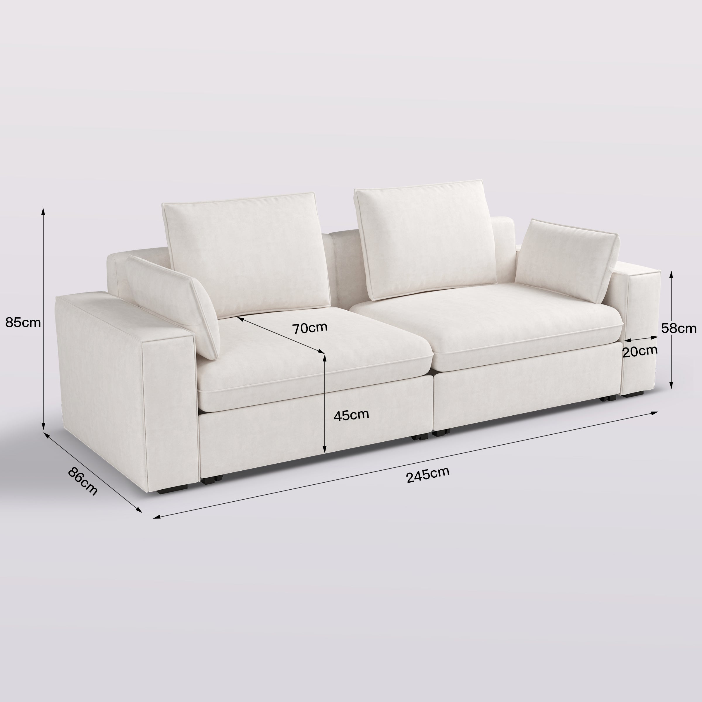 Cottonfy Creamy Tofu Block Pull Out Sofa Bed with Storage Guest Sleeper