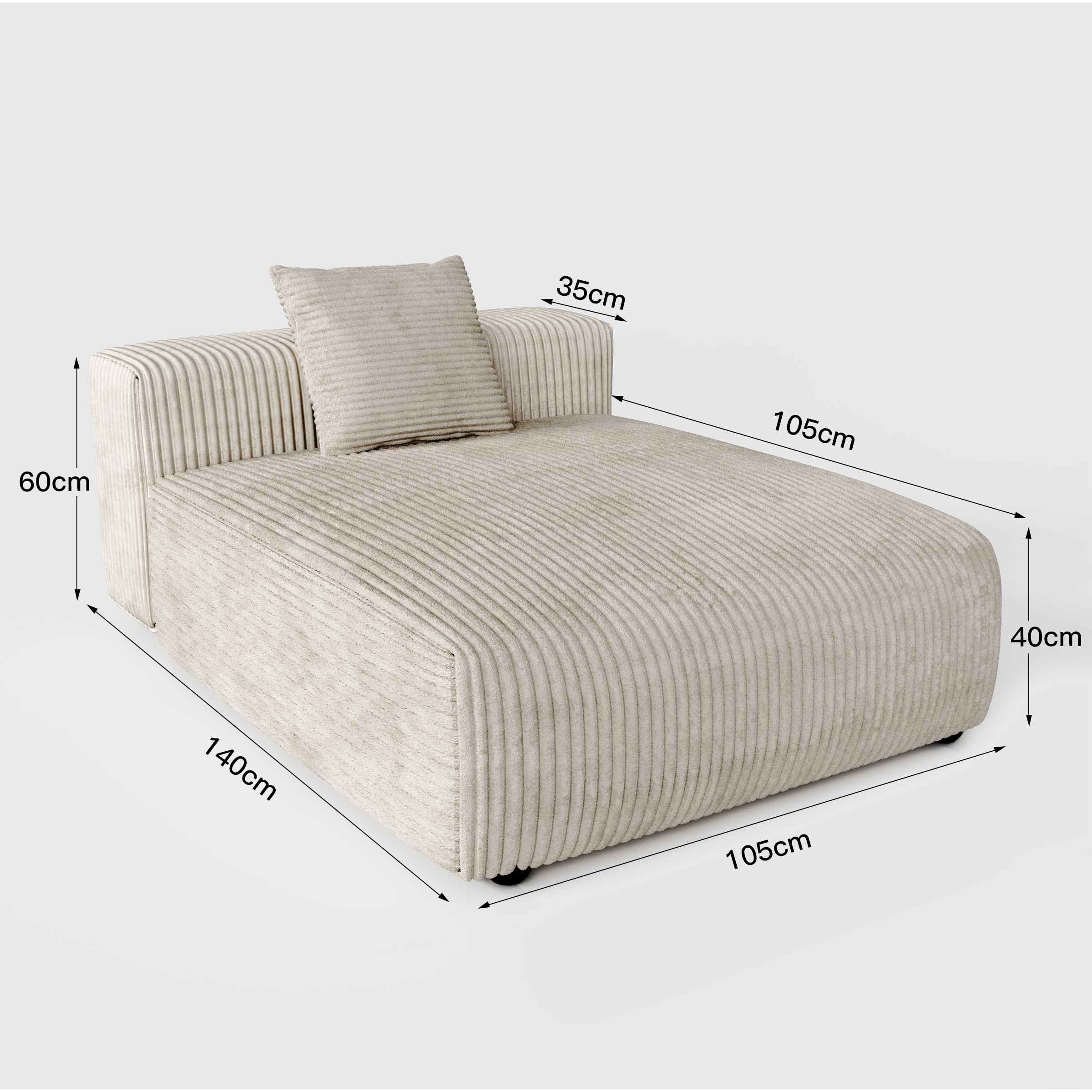 Corduroy Modular Wide Seat Chaise Sofa Block