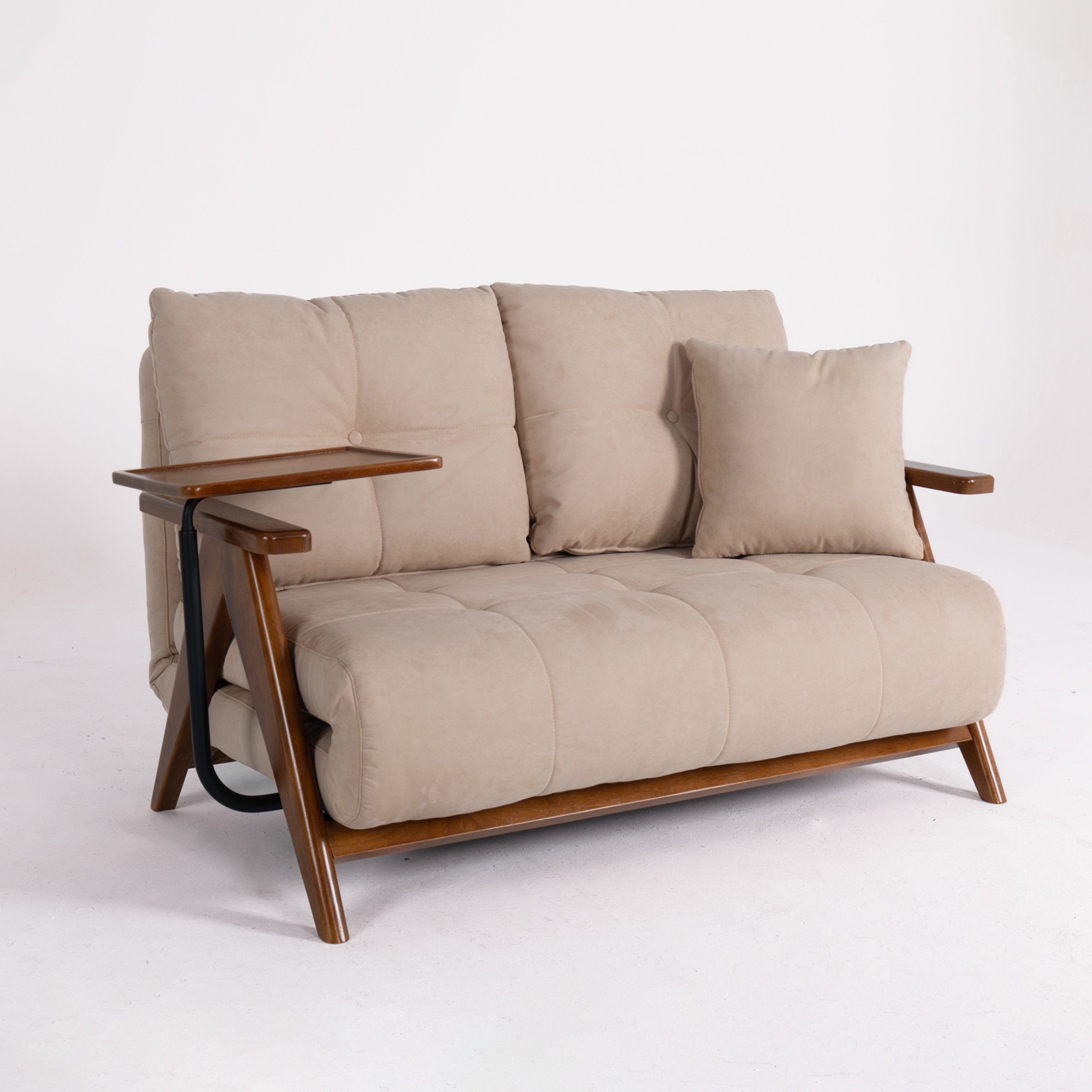 Foldable Matte Fabric Solid Wood 3 Mode Sofa Bed
