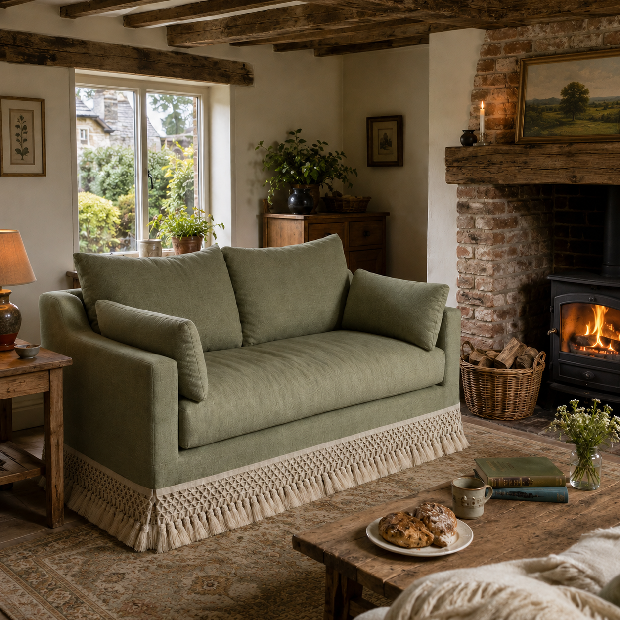 Cottonfy Cotton-Linen Washable Fringe 2 Seater Sofa