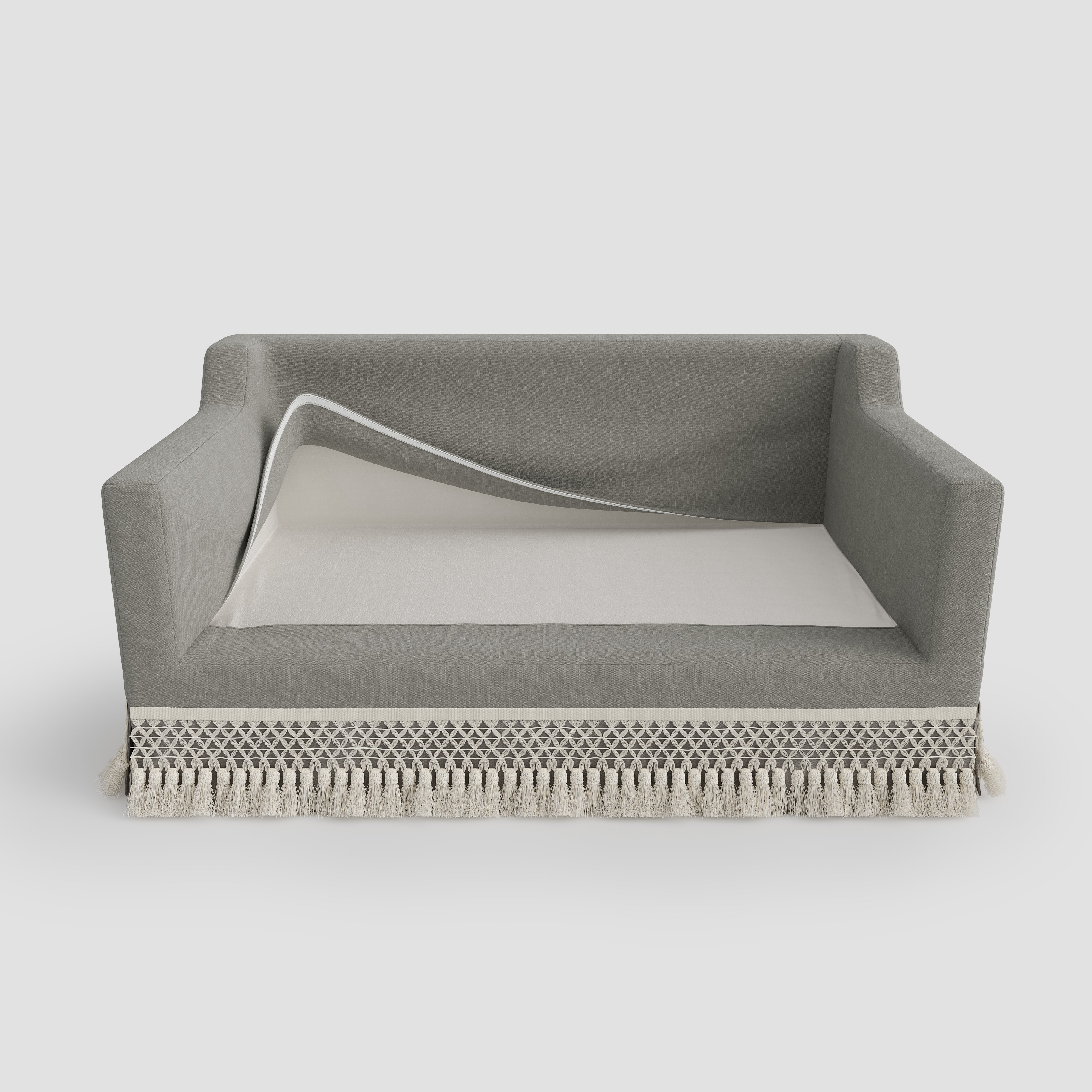 Cottonfy Cotton-Linen Washable Fringe 2 Seater Sofa