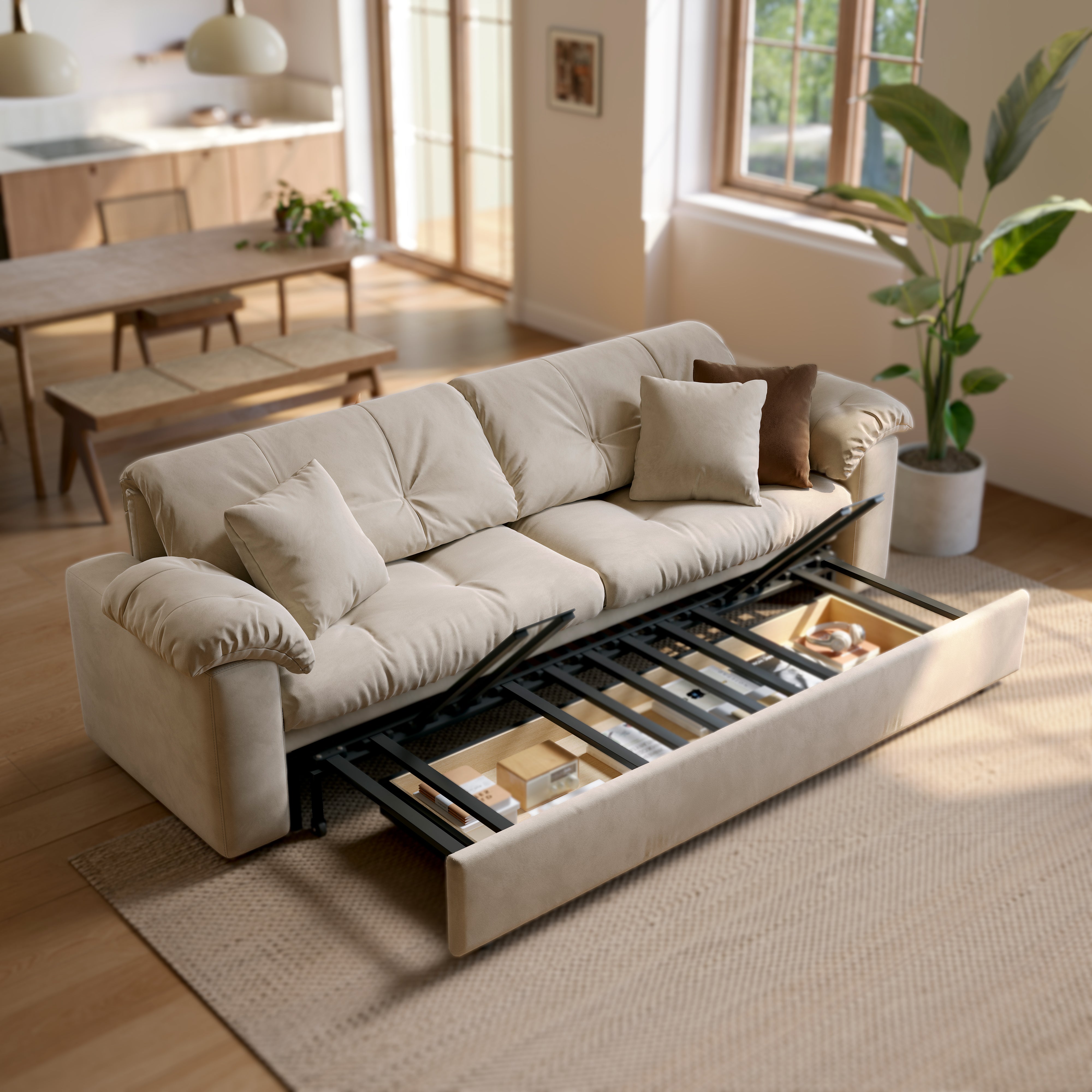 Multifunctional Sleeper Pull Out 2 Seater Sofa Bed with Storage Space