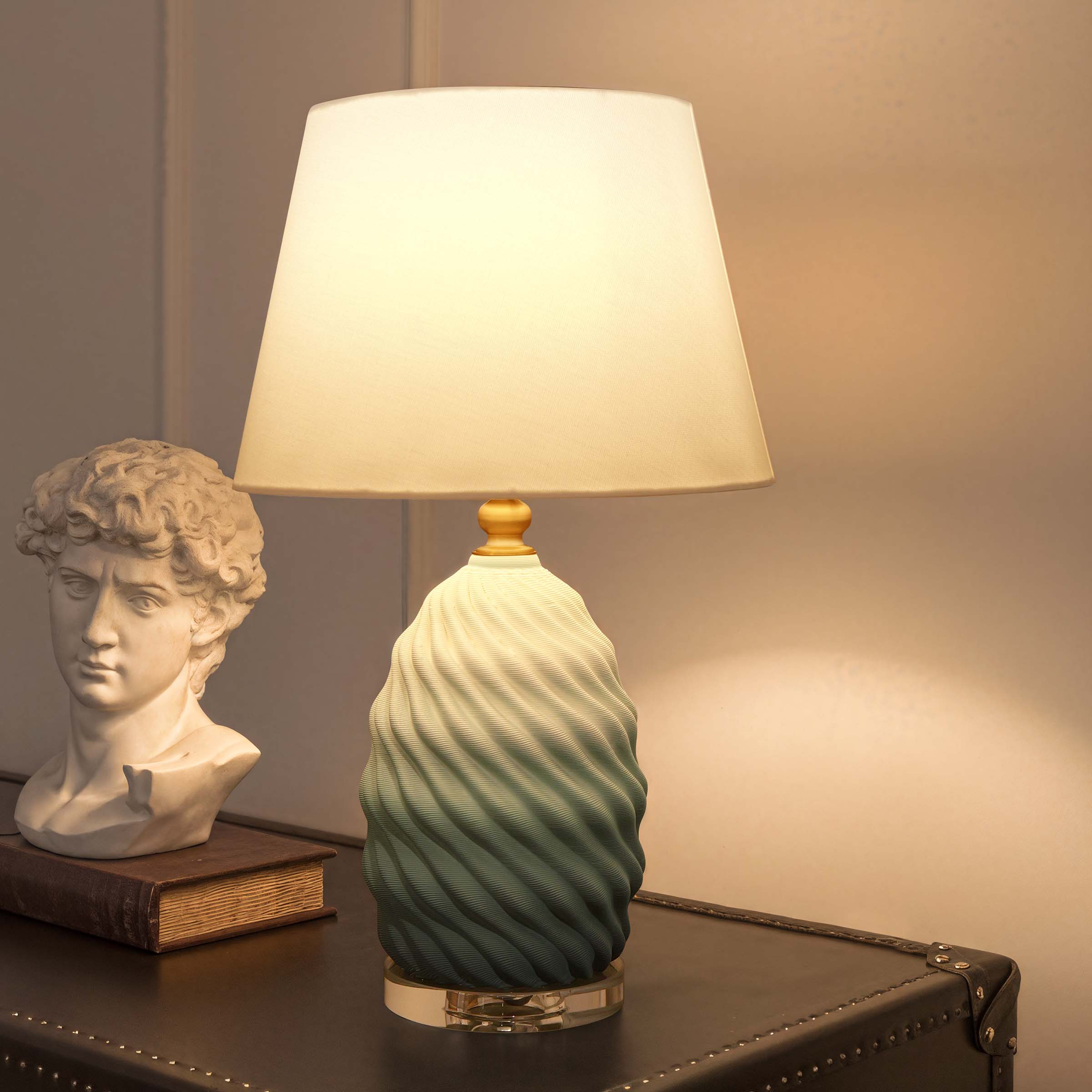 Lightsin 3D Green White Gradient Threaded Ceramic Table Lamp with Fabric Shade Lightsin UK S