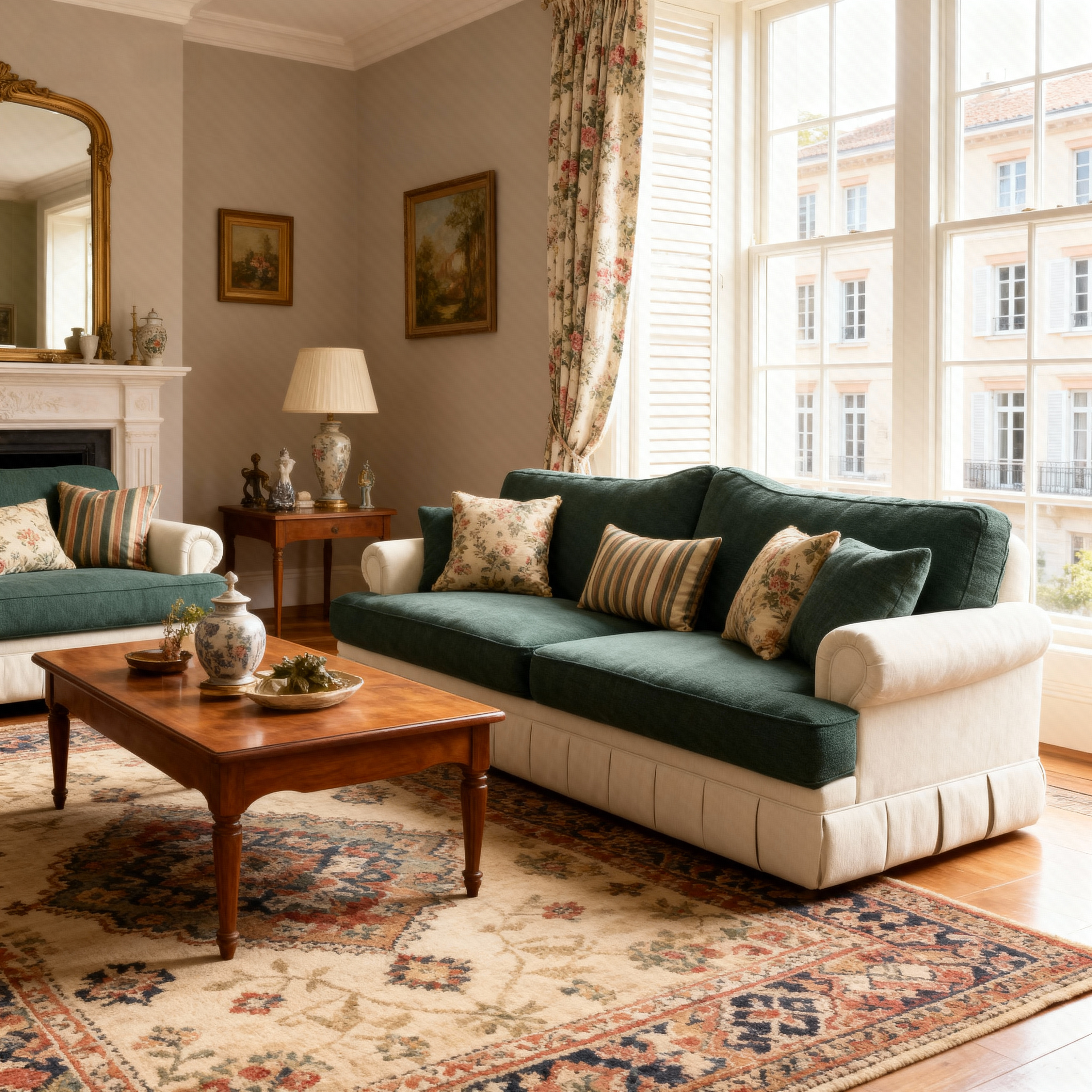 Cottonfy Heritage Plaid Skirted Sofa with Concealed Storage Drawers