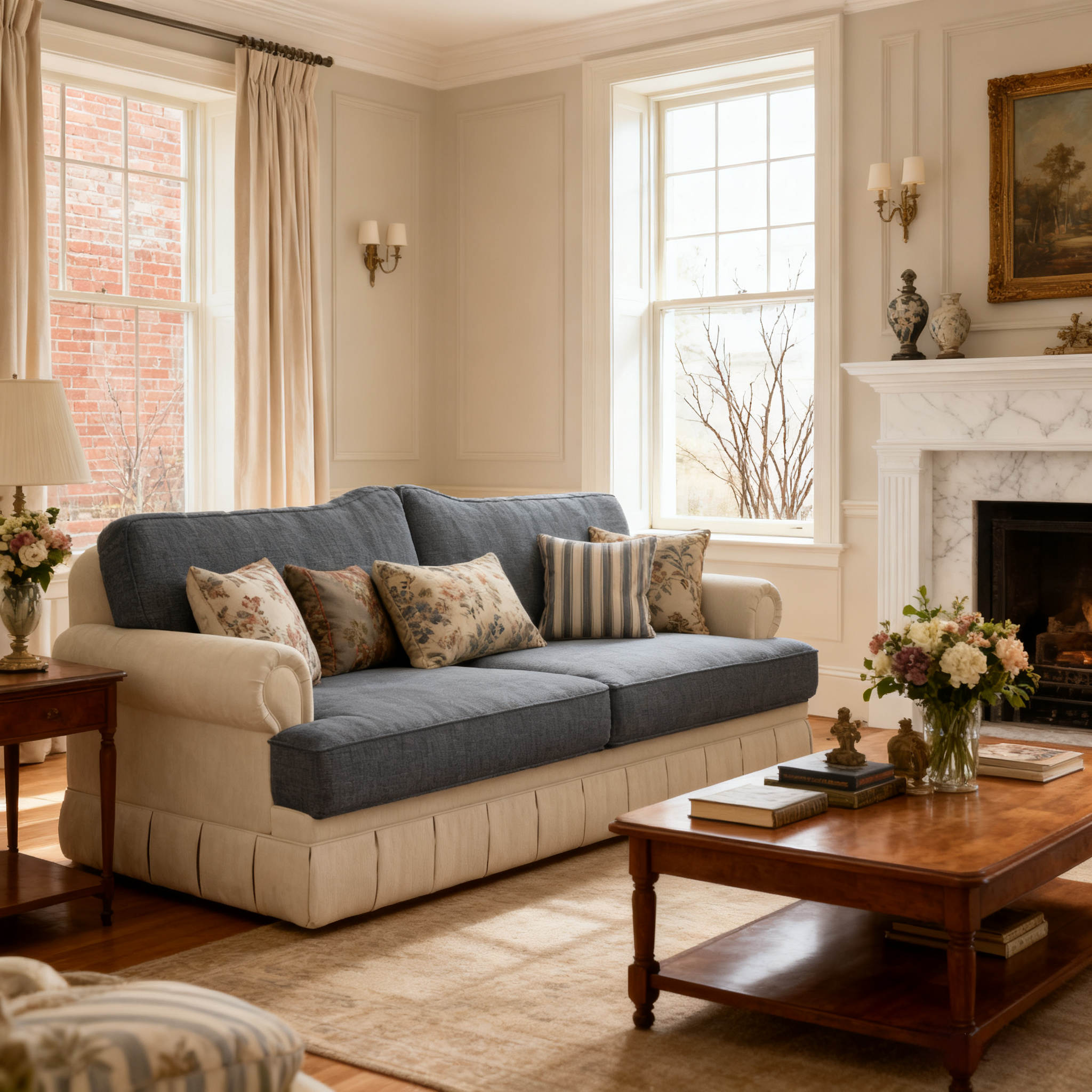 Cottonfy Heritage Plaid Skirted Sofa with Concealed Storage Drawers