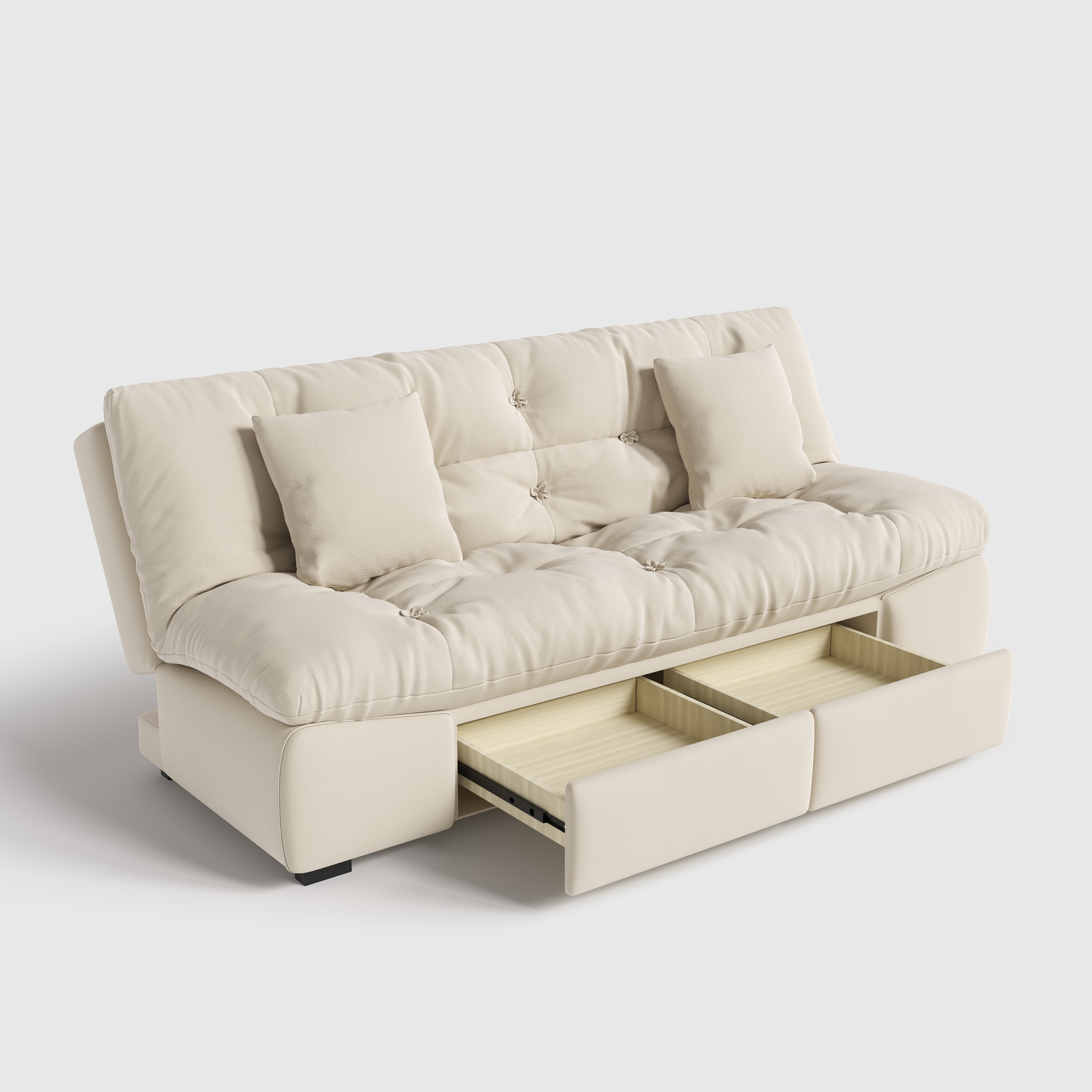 Upgrade Cream Cloud Double Folding Sofa Bed with Storage