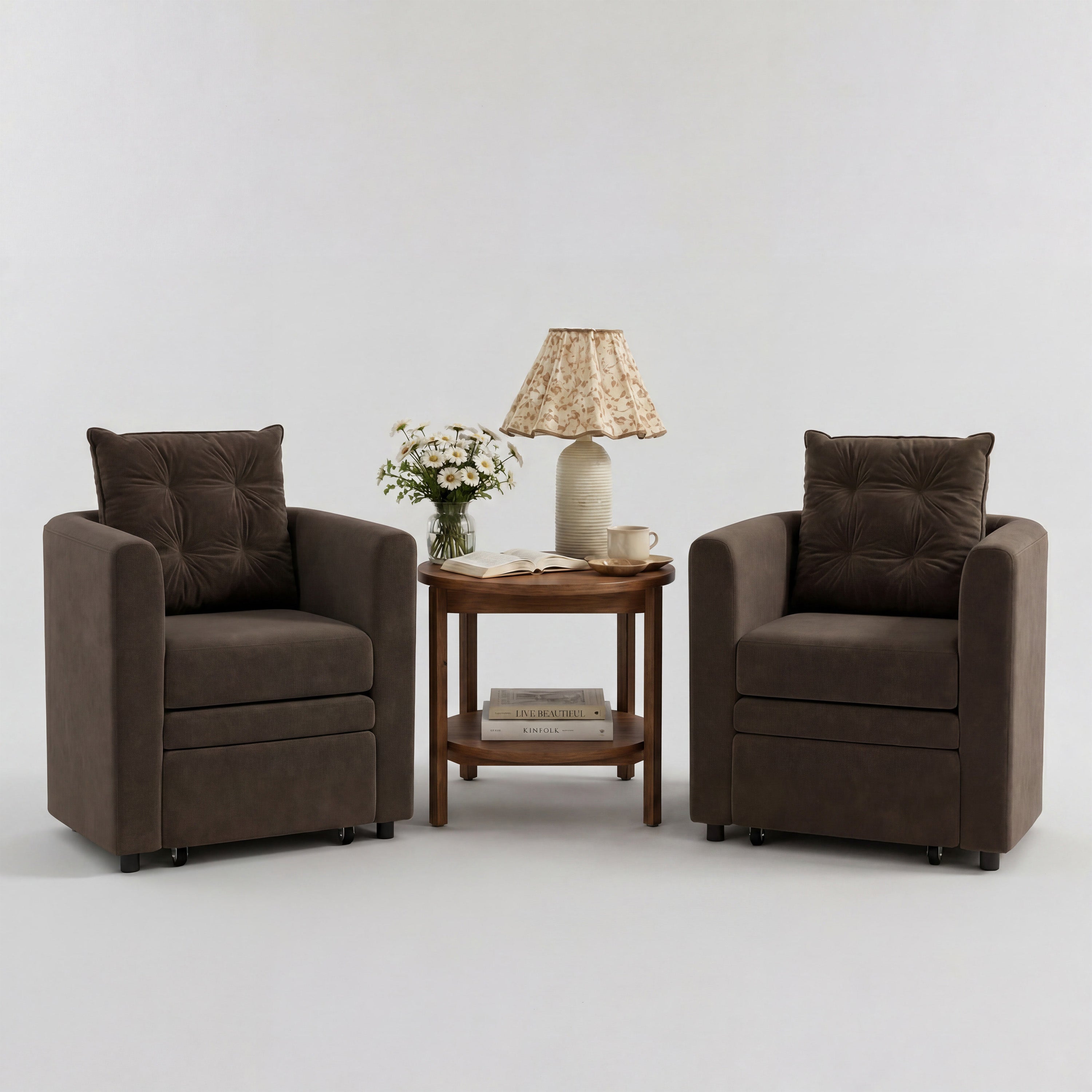 Green Velvet Armchair with Hidden Storage Footstool