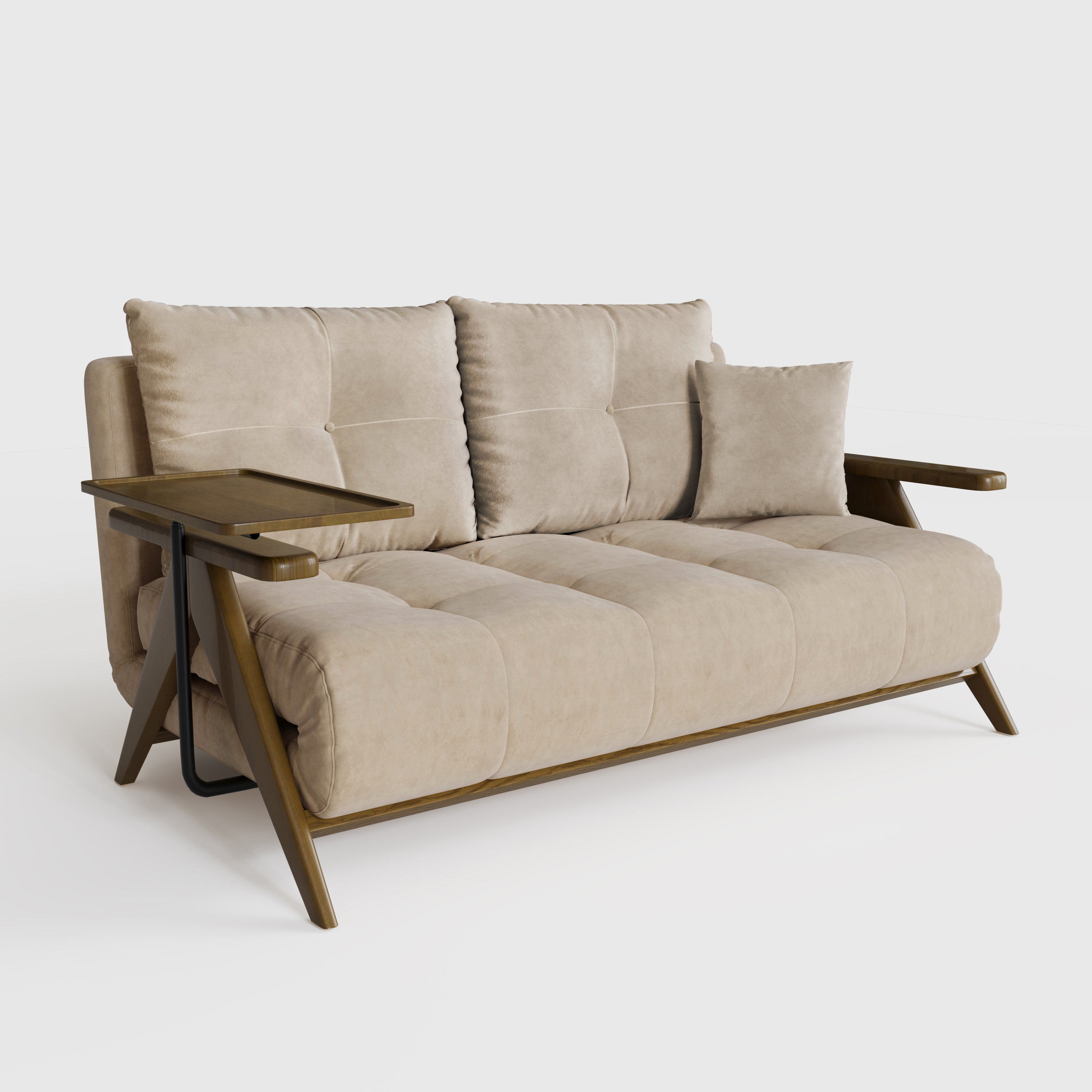 Foldable Matte Fabric Solid Wood 3 Mode Sofa Bed