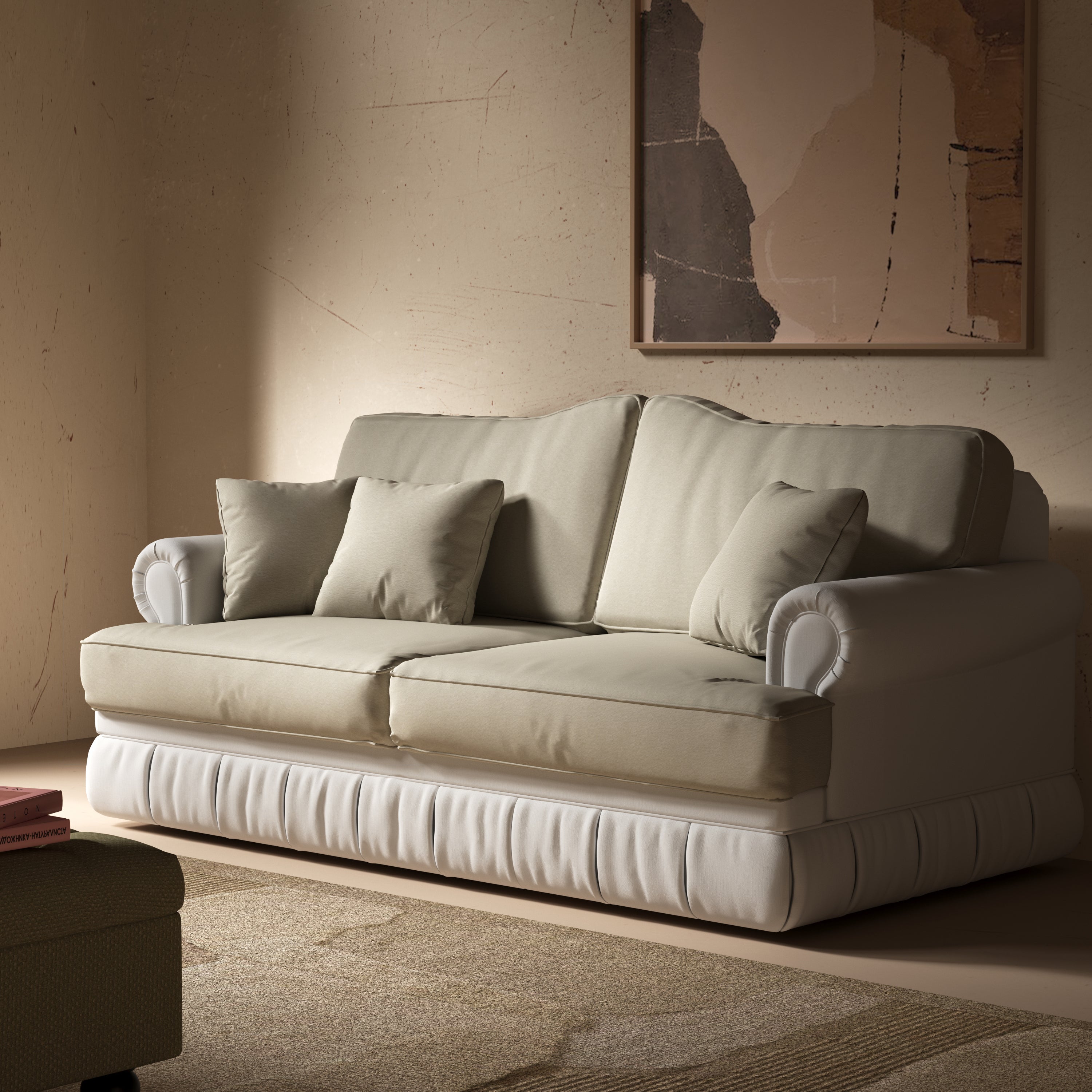 Cottonfy Heritage Plaid Skirted Sofa with Concealed Storage Drawers