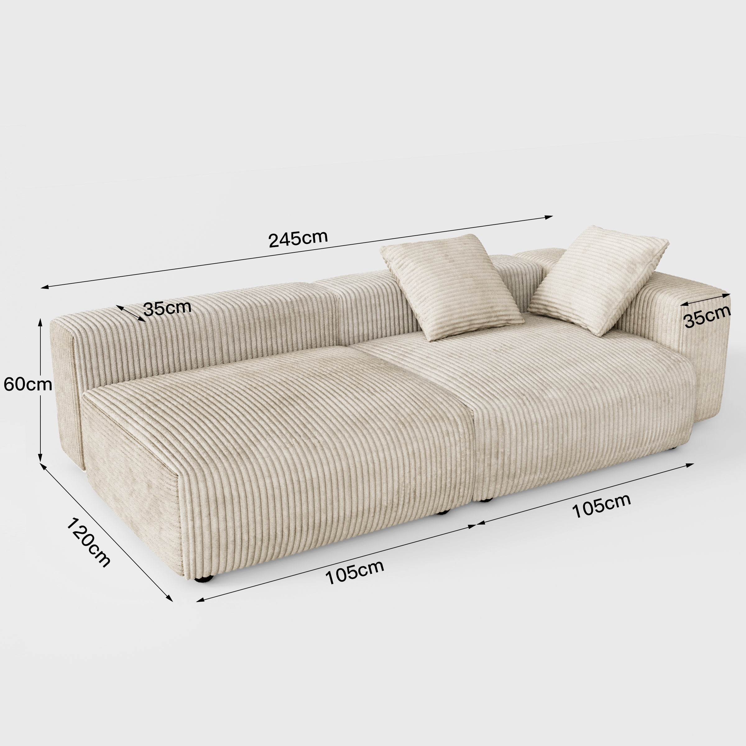 Corduroy Modular Wide Seat Chaise Sofa Block