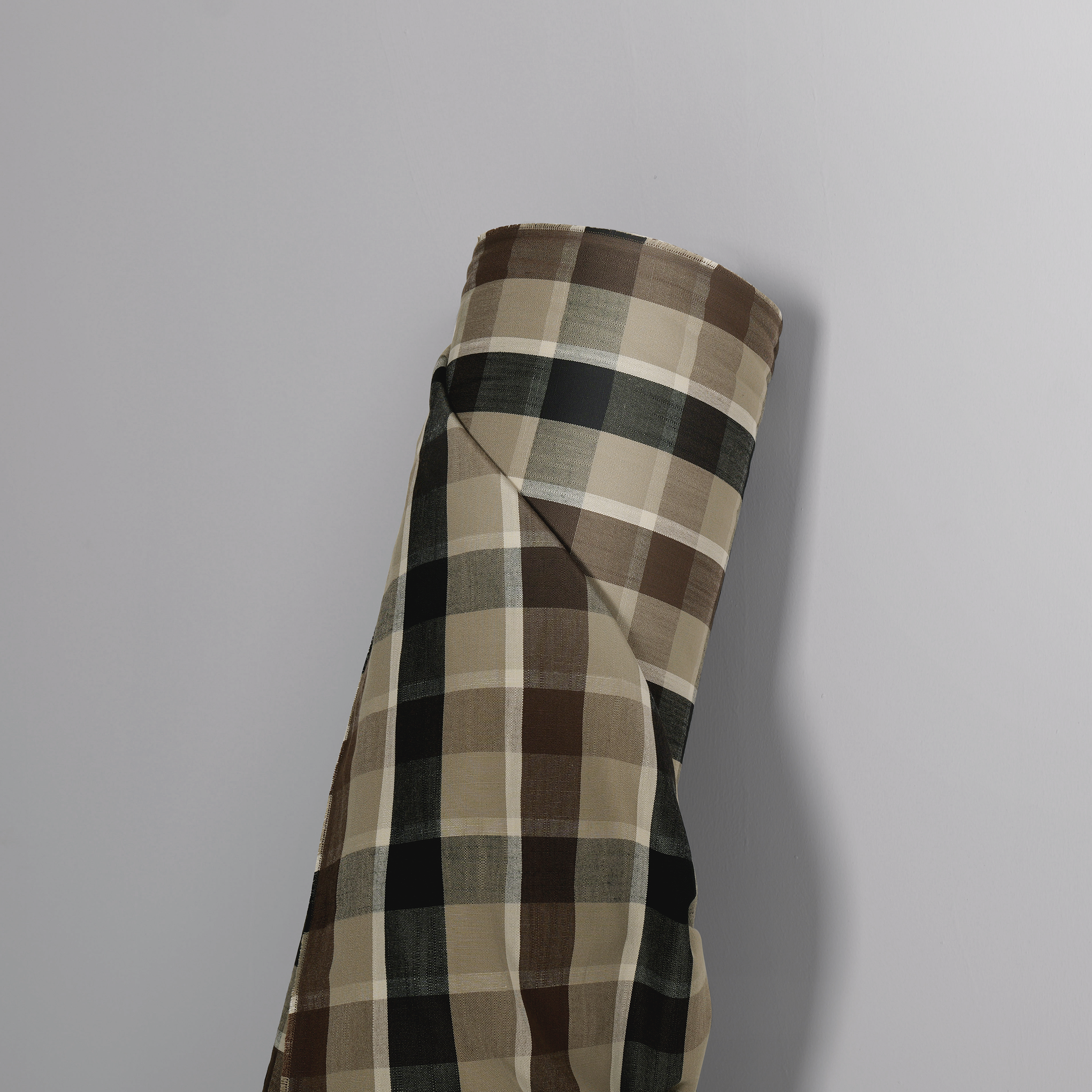 Mid-weight Windowpane Check Fabric Cotton, Mocha Brown, PJ0854