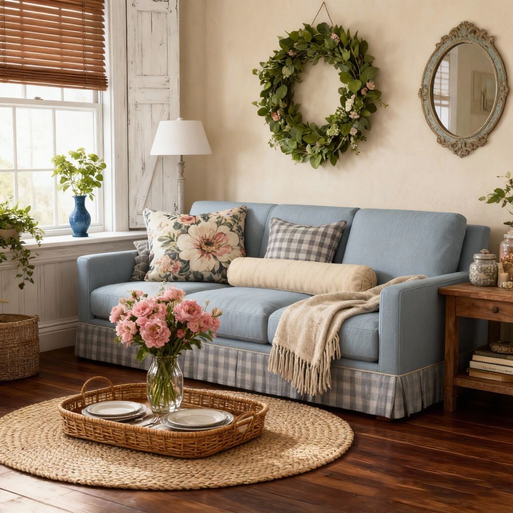 Cottonfy Country Check Sofa with Removable Skirted Covers Living and Home