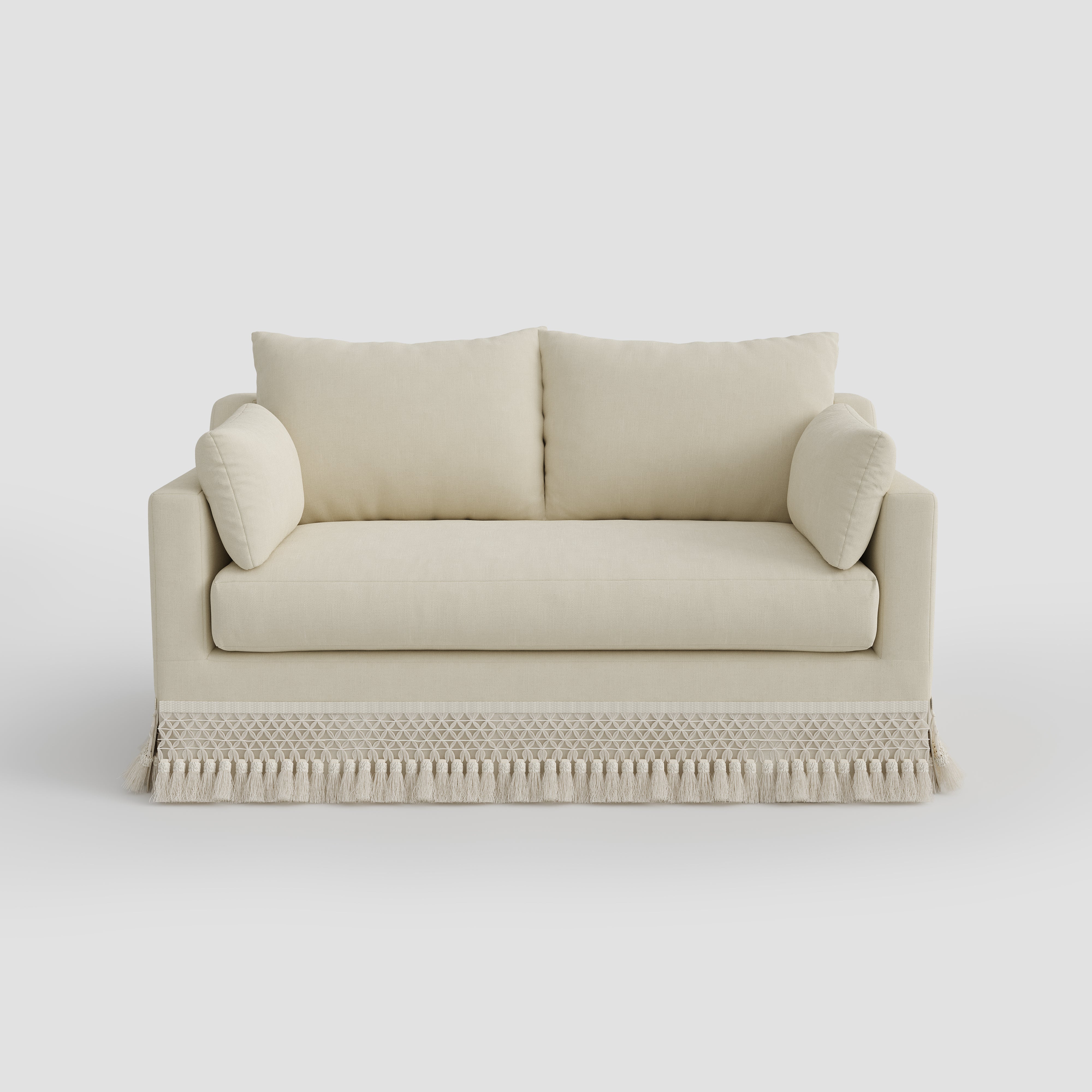 Cottonfy Cotton-Linen Washable Fringe 2 Seater Sofa