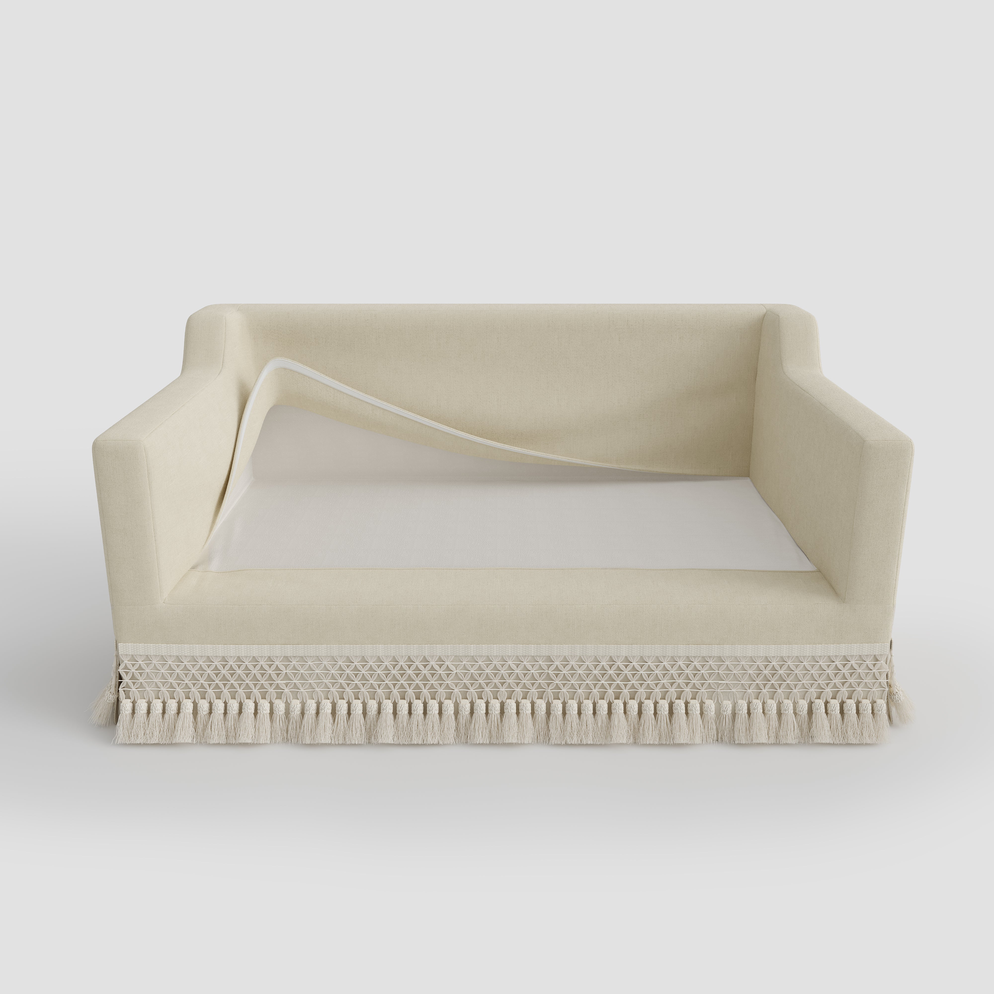 Cottonfy Cotton-Linen Washable Fringe 2 Seater Sofa
