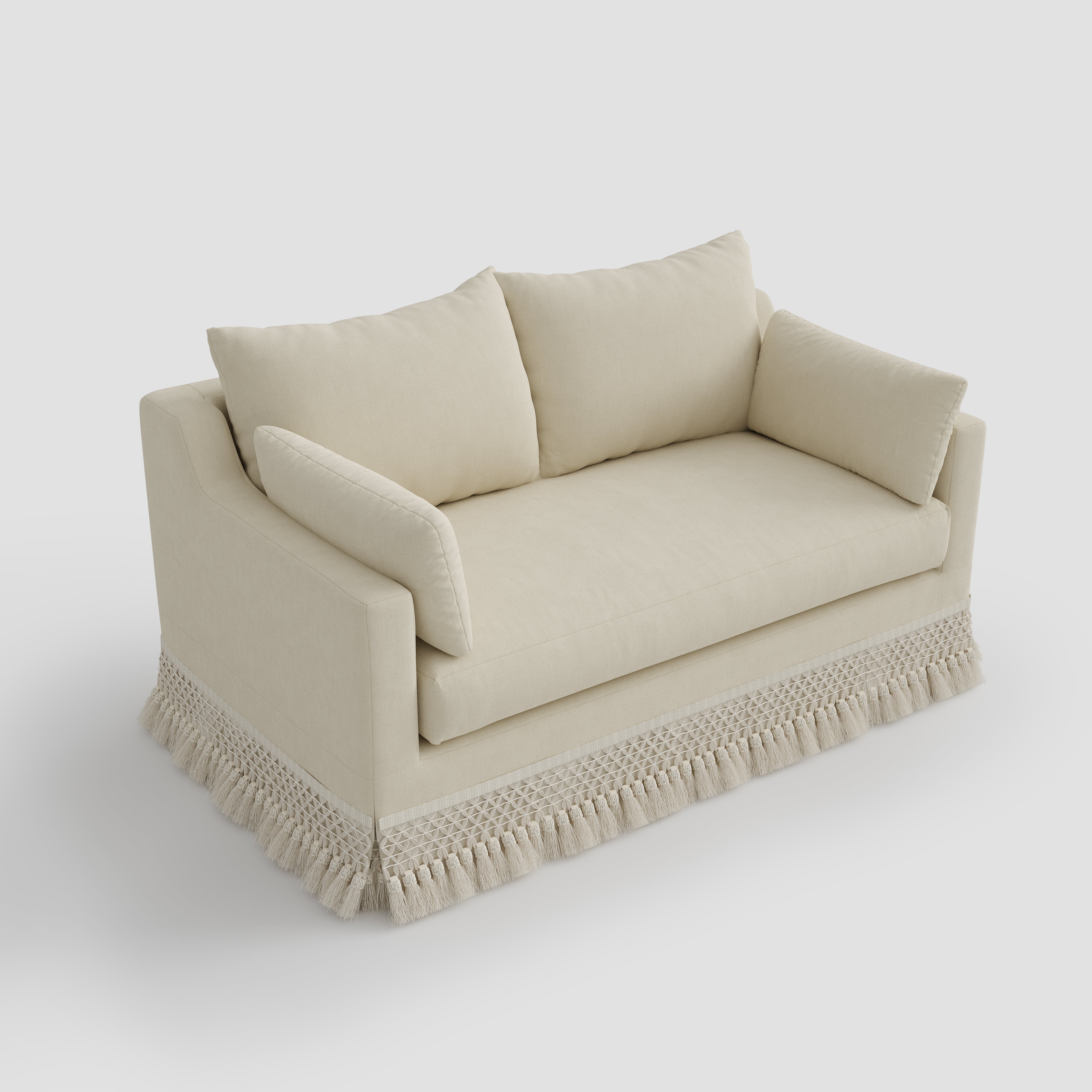 Cottonfy Cotton-Linen Washable Fringe 2 Seater Sofa