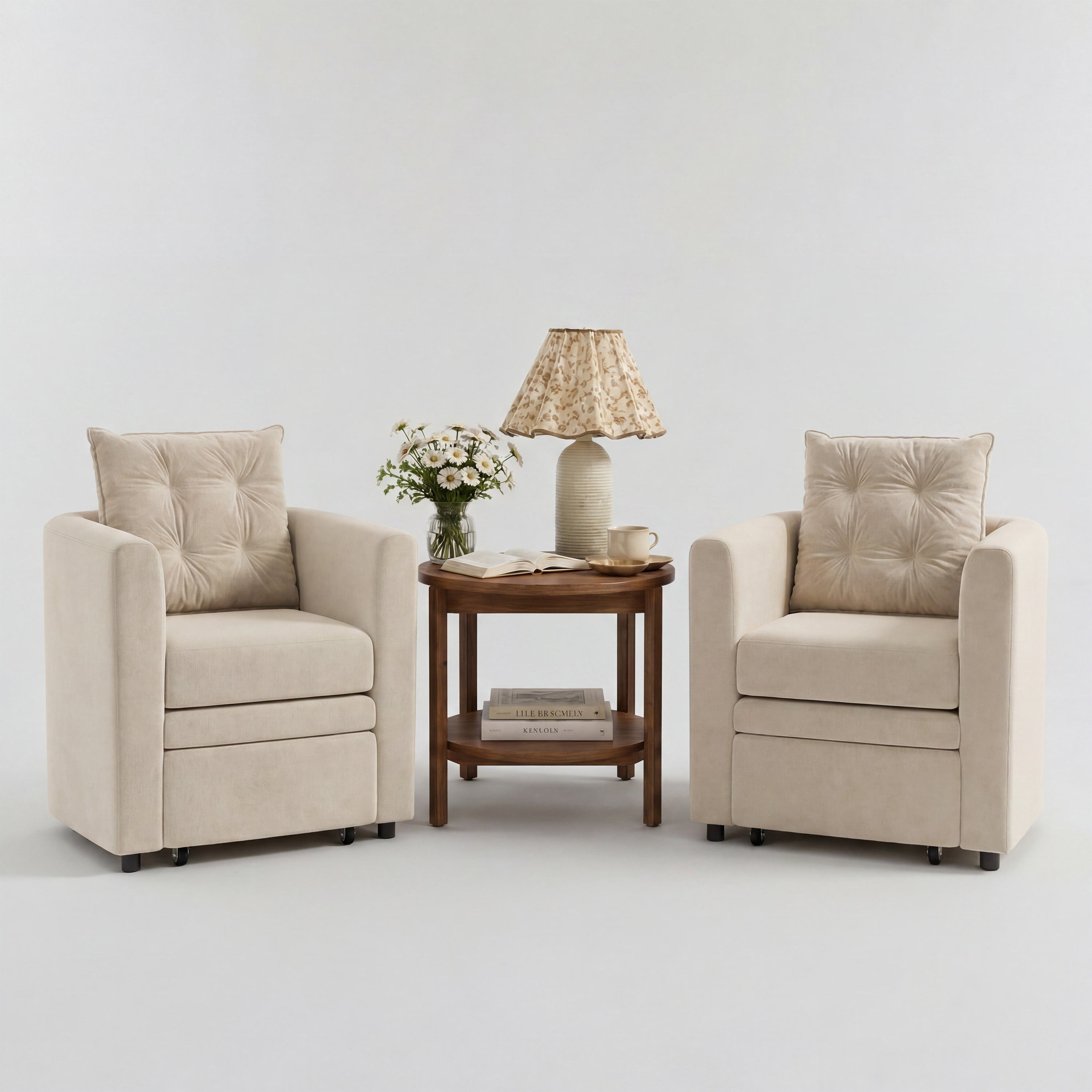 Green Velvet Armchair with Hidden Storage Footstool