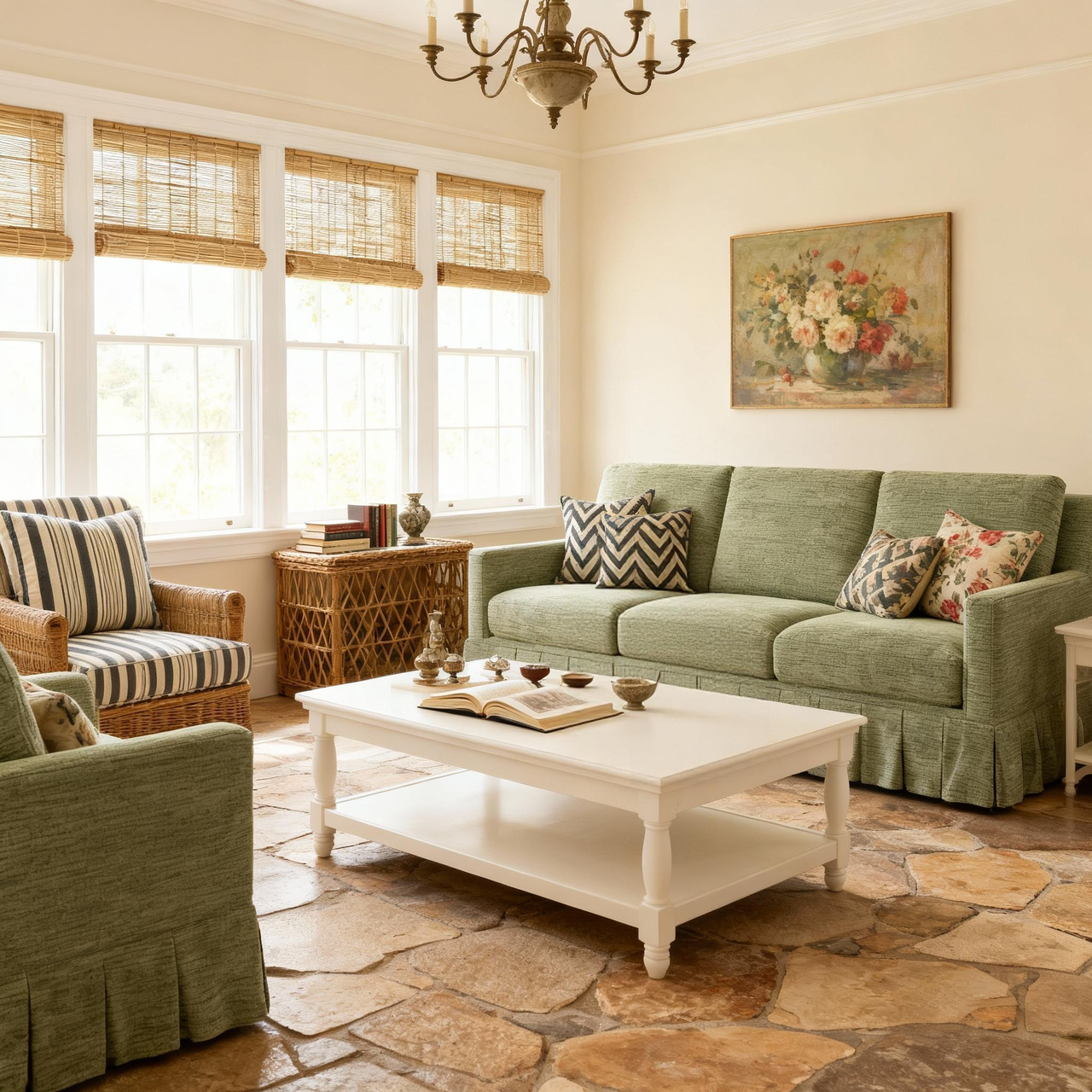 Cottonfy Country Check Sofa with Removable Skirted Covers