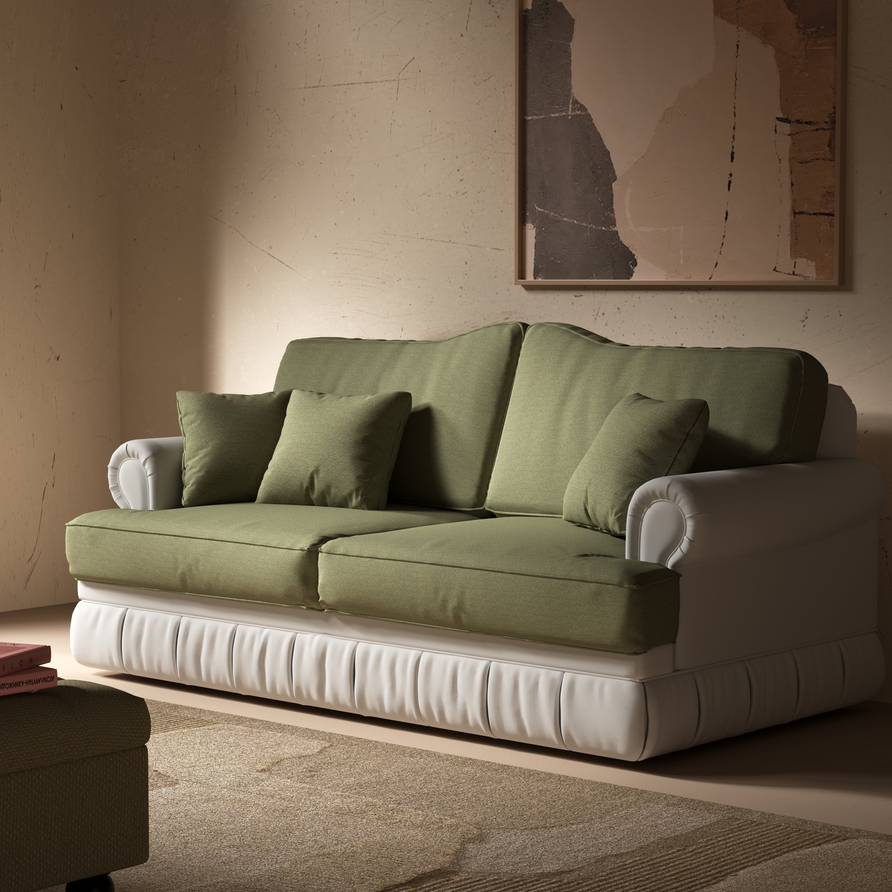 Cottonfy Heritage Plaid Skirted Sofa with Concealed Storage Drawers