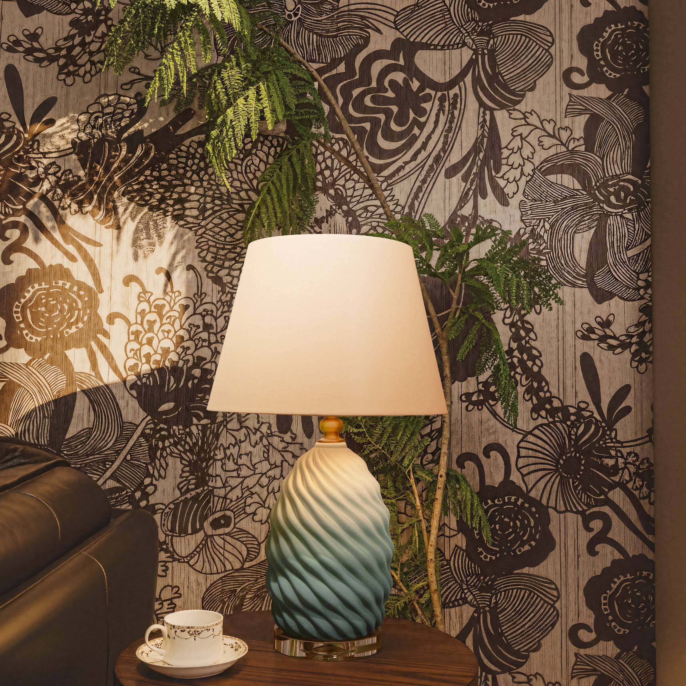 Lightsin 3D Green White Gradient Threaded Ceramic Table Lamp with Fabric Shade Lightsin UK