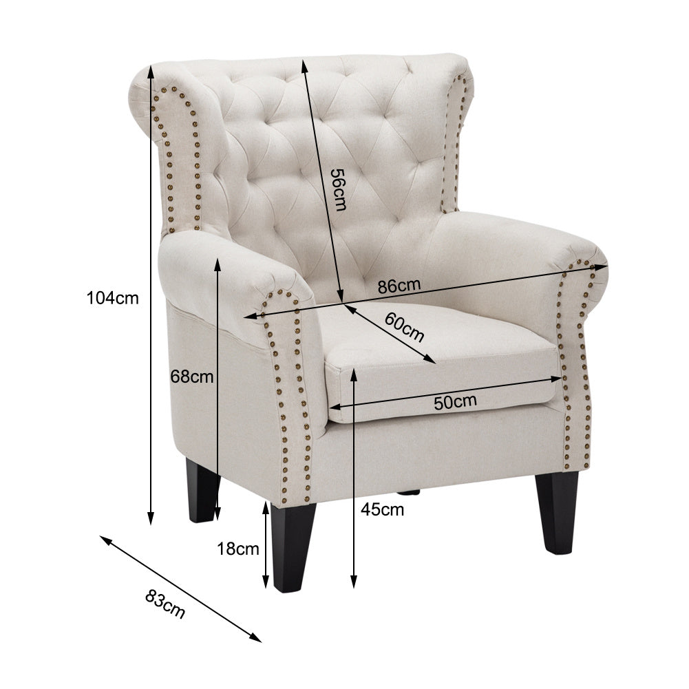 Mid-Century Deep Seating Nailhead Chesterfield Wingback Armchair