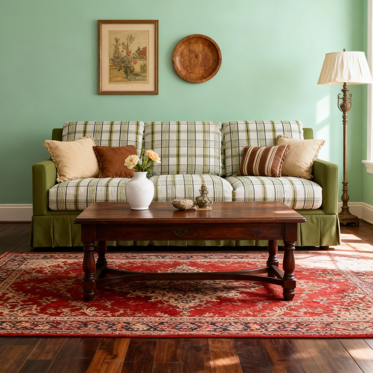 Cottonfy Country Check Sofa with Removable Skirted Covers