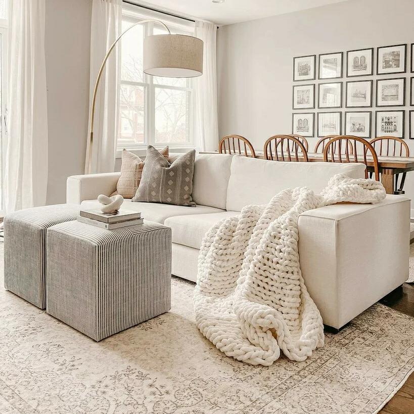 Bohemian Pure White Low Seat Chenille Sofa