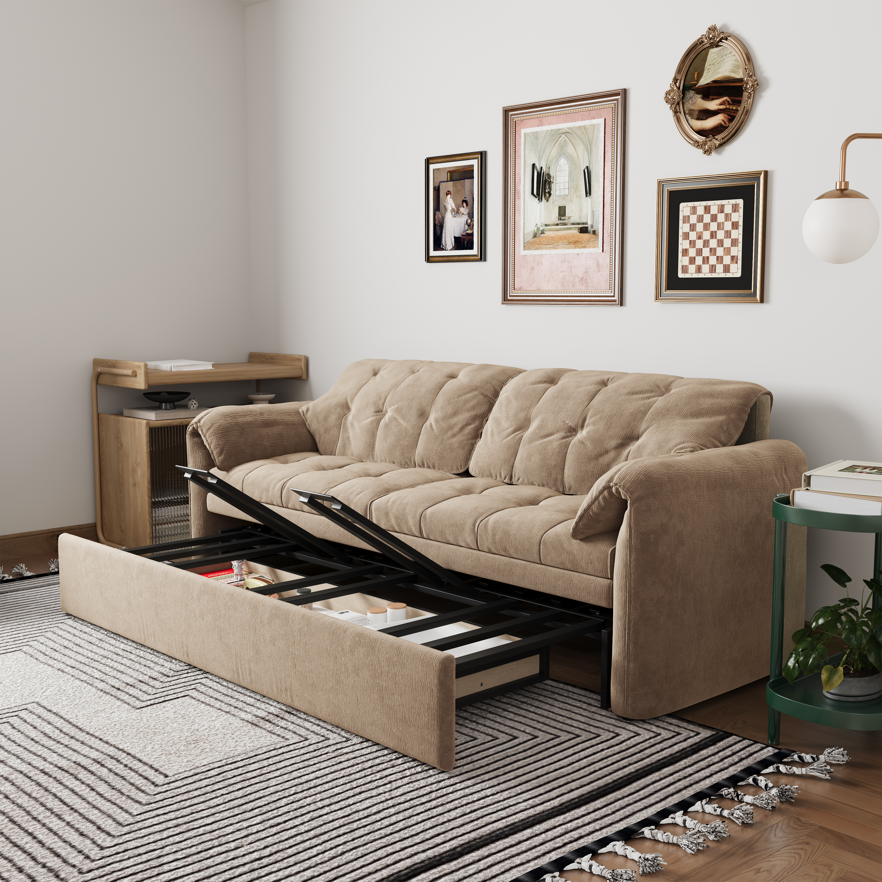 Upgraded Cloud Chenille Skin Friendly Sofa Bed with Storage