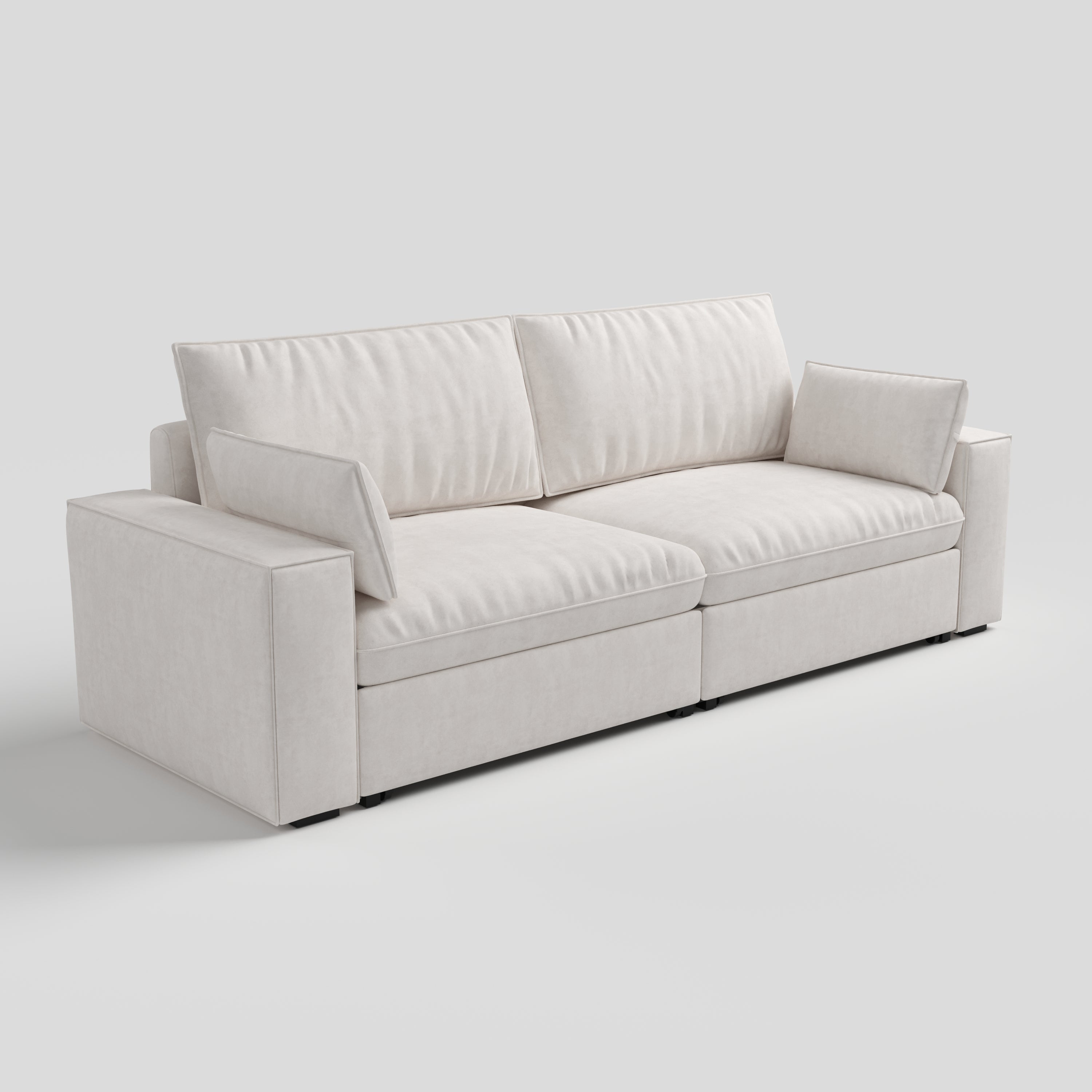 Cottonfy Creamy Tofu Block Pull Out Sofa Bed with Storage Guest Sleeper