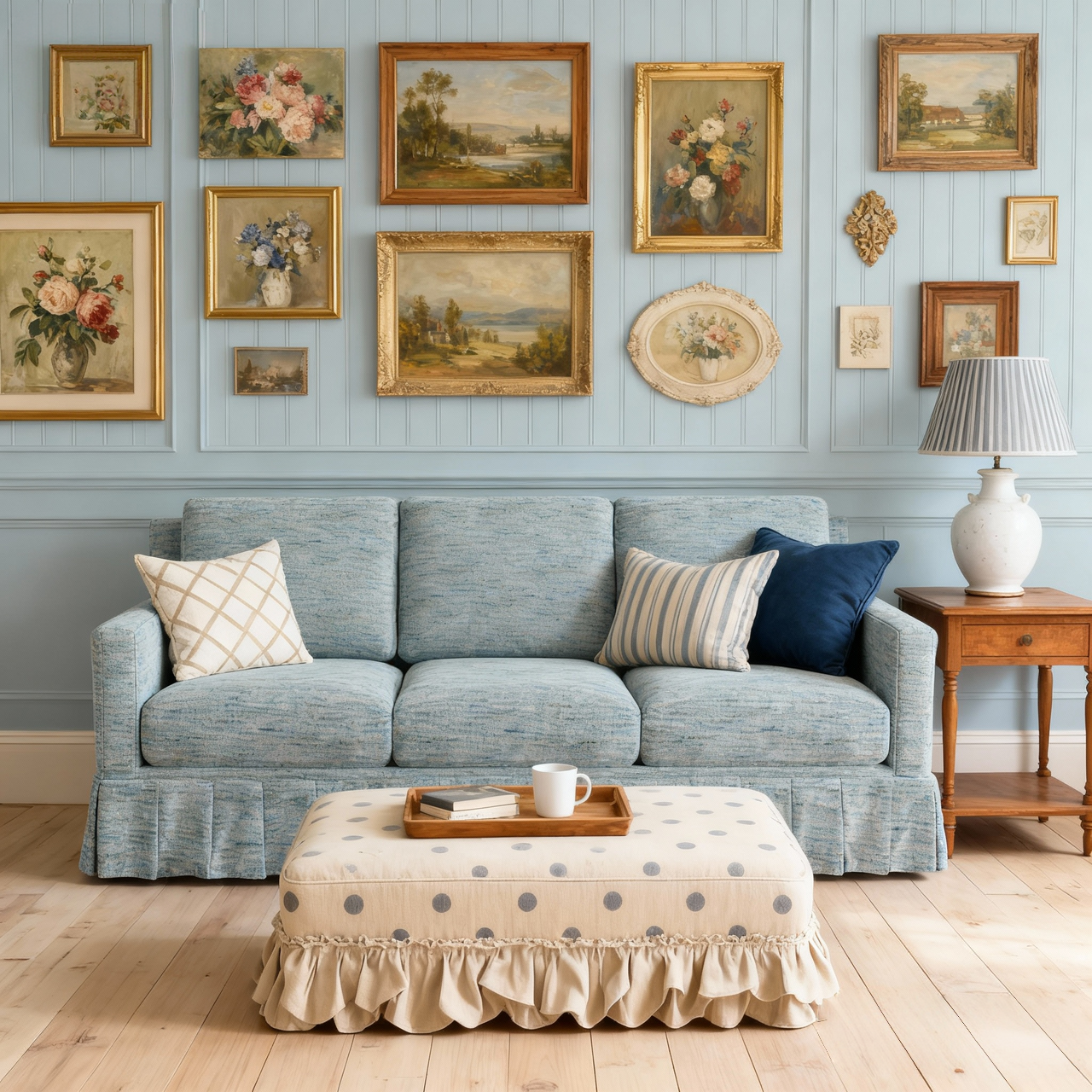 Cottonfy Country Check Sofa with Removable Skirted Covers