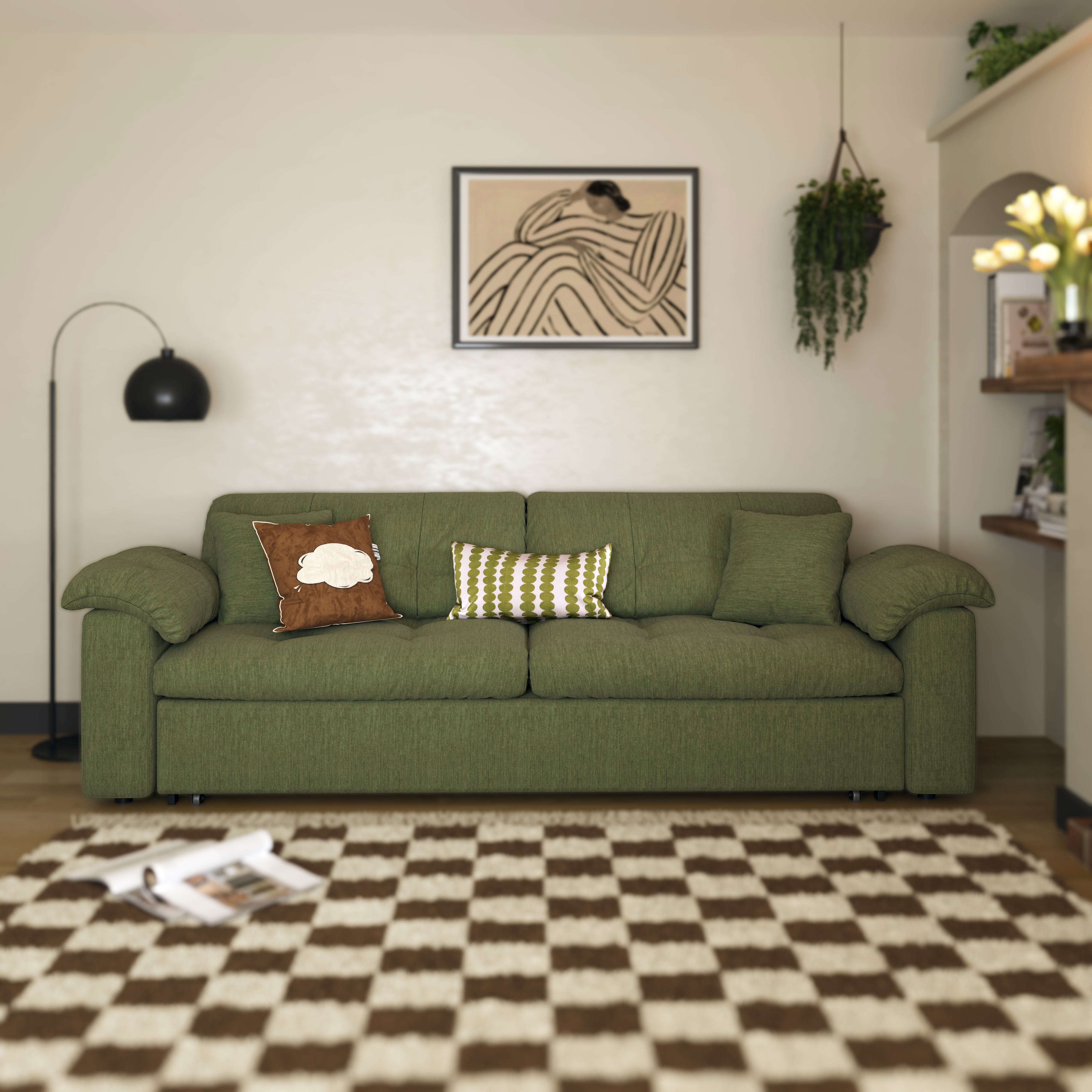 Multifunctional Sleeper Pull Out 2 Seater Sofa Bed with Storage Space