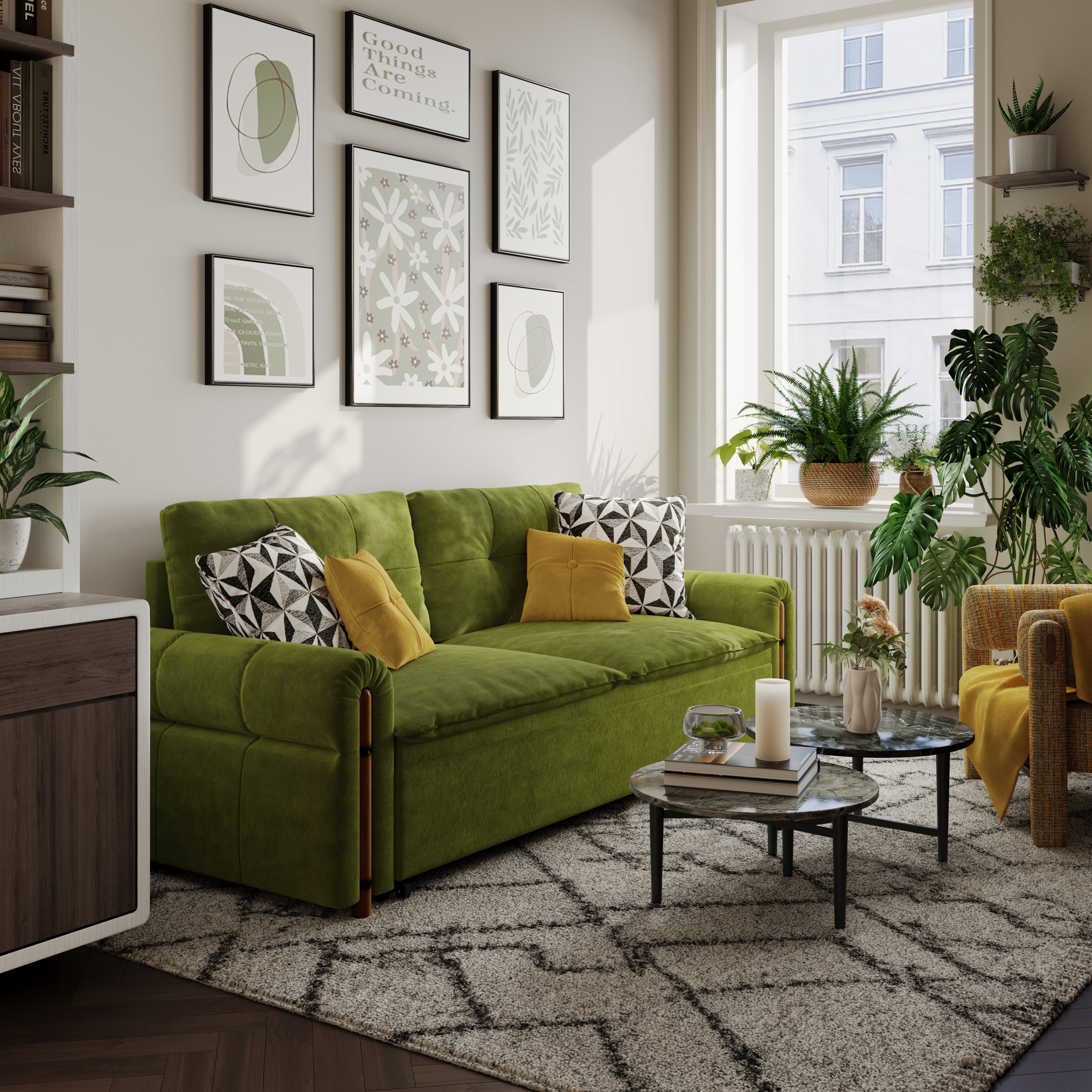 Vintage Pet Friendly Bamboo Design Sofa Bed with Storage