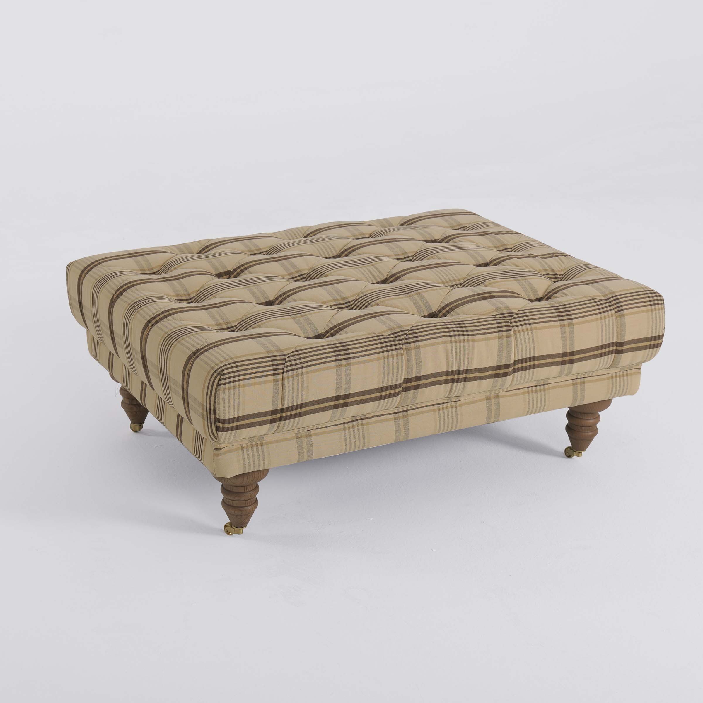 Cottonfy Vintage Check Country Sofa with Tufted Ottoman