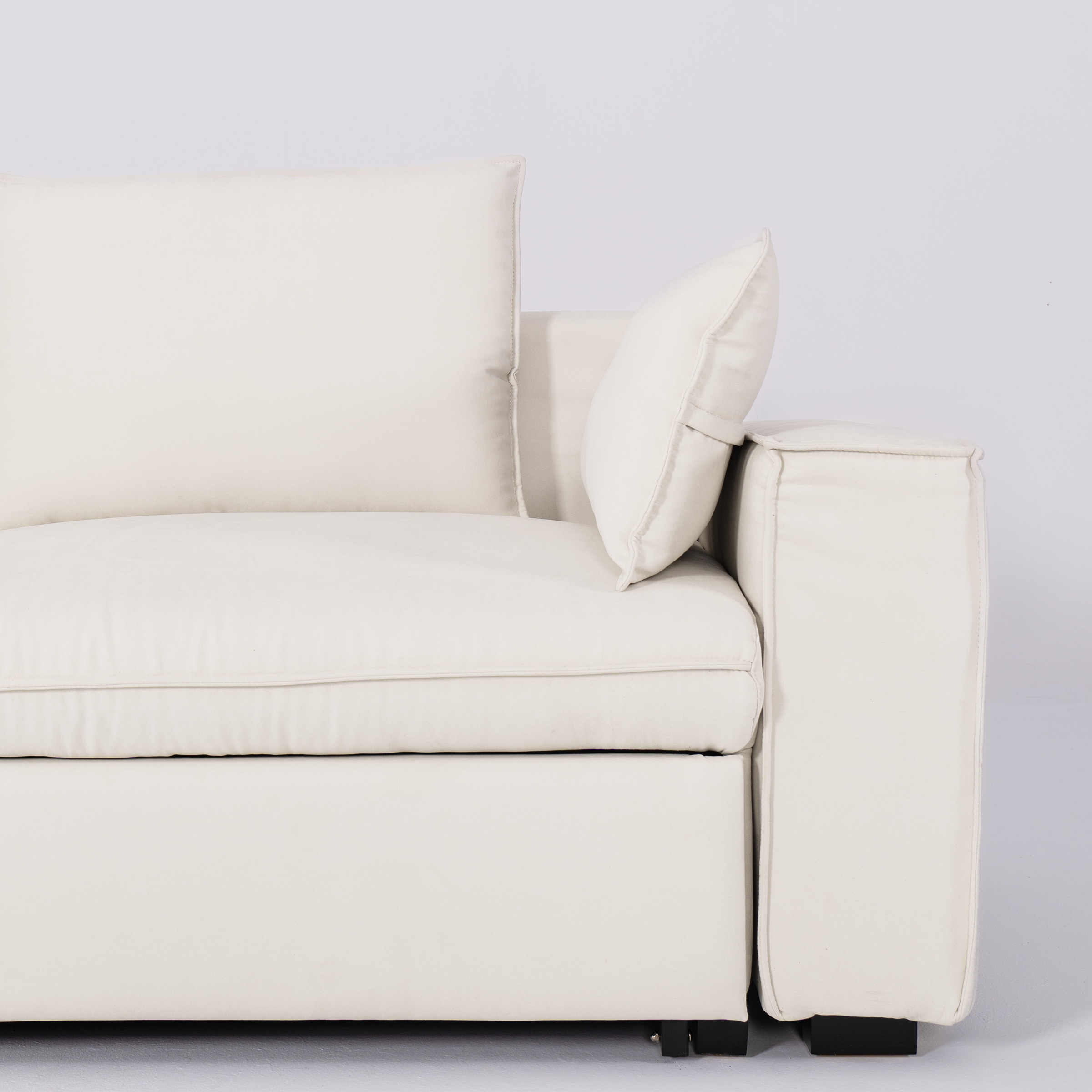 Cottonfy Creamy Tofu Block Pull Out Sofa Bed with Storage Guest Sleeper