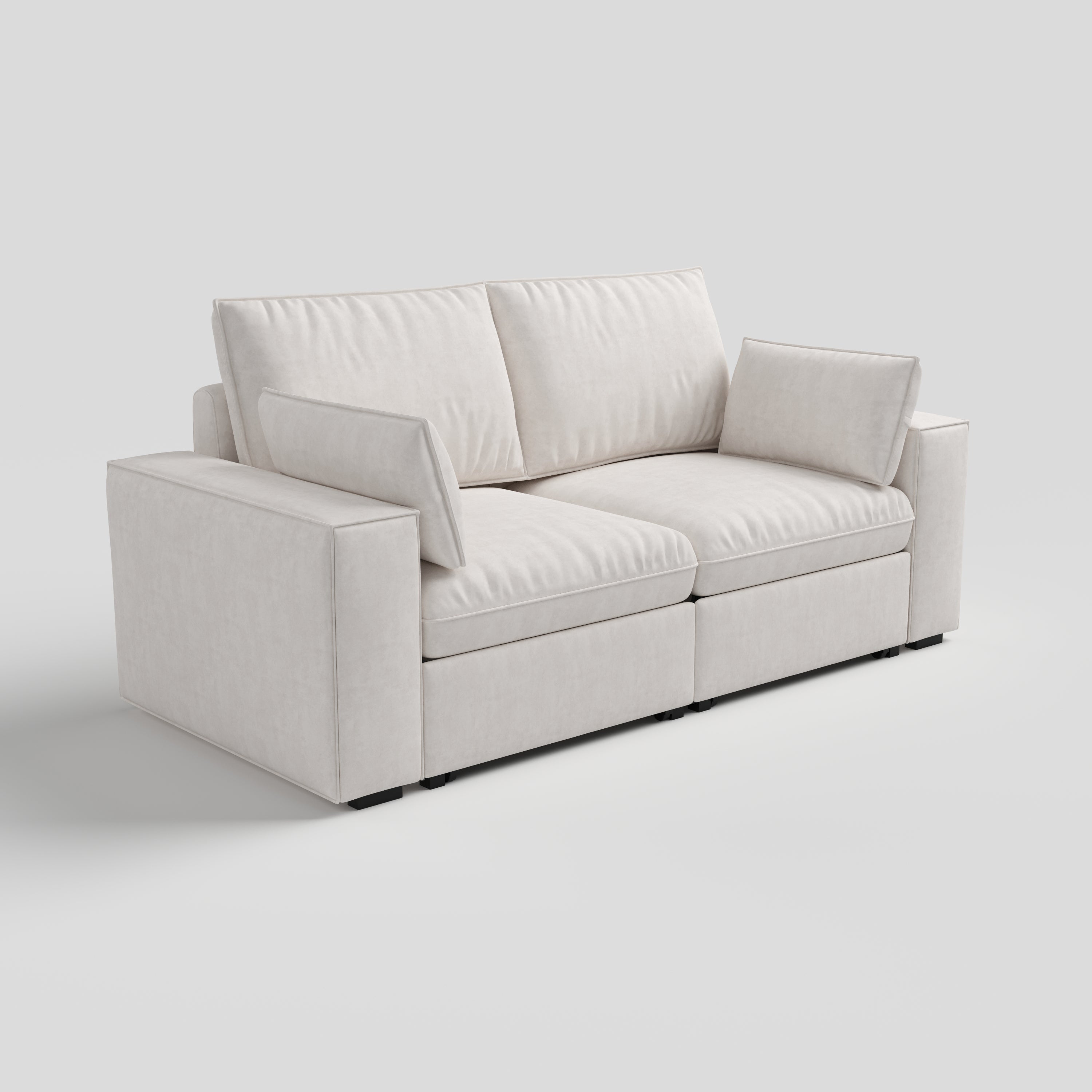 Cottonfy Creamy Tofu Block Pull Out Sofa Bed with Storage Guest Sleeper