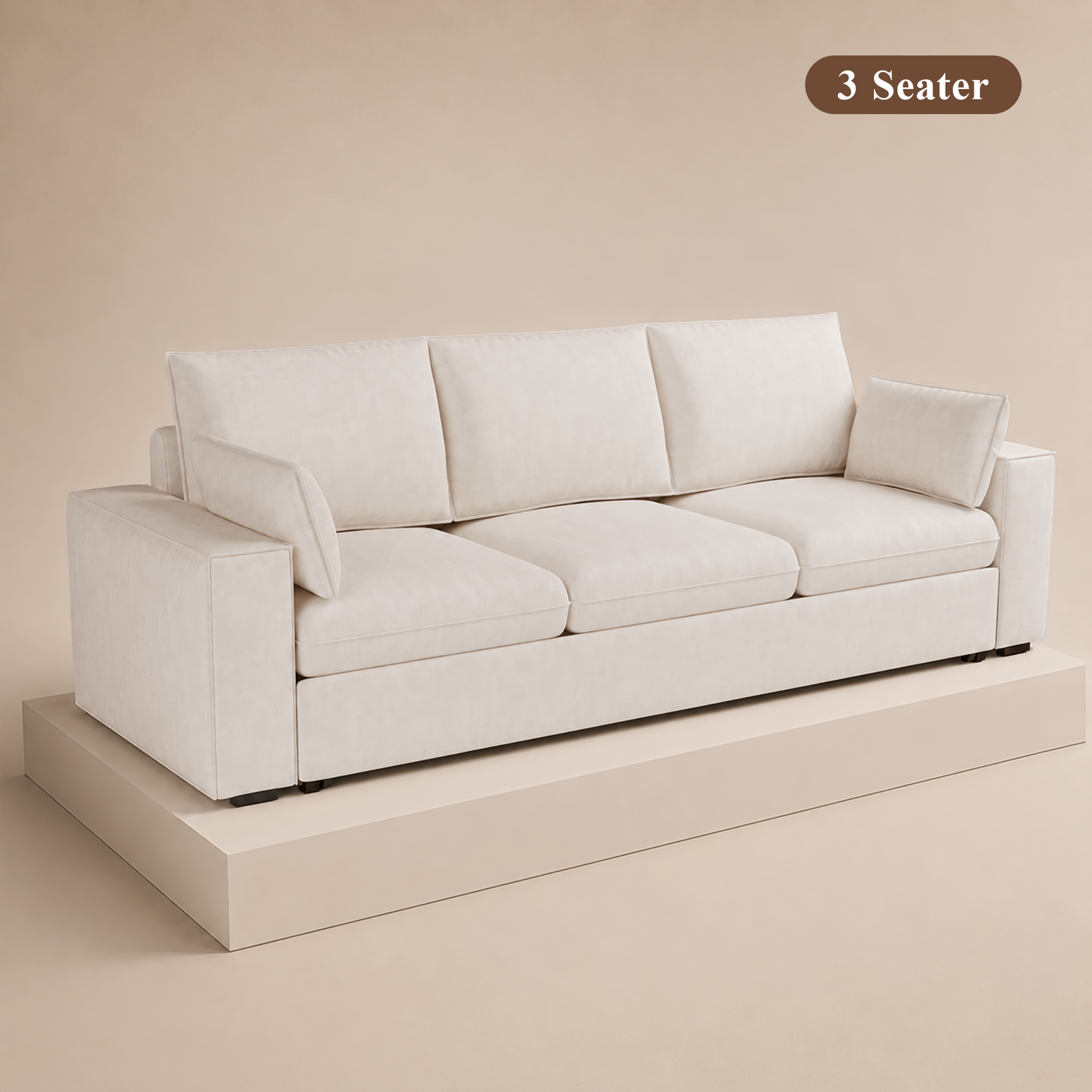 Cottonfy Creamy Tofu Block Pull Out Sofa Bed with Storage Guest Sleeper