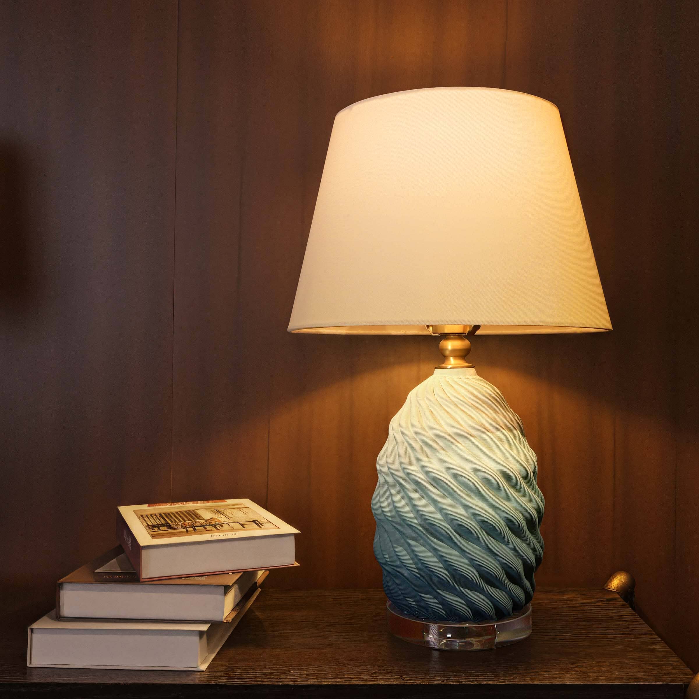 Lightsin 3D Green White Gradient Threaded Ceramic Table Lamp with Fabric Shade Lightsin UK