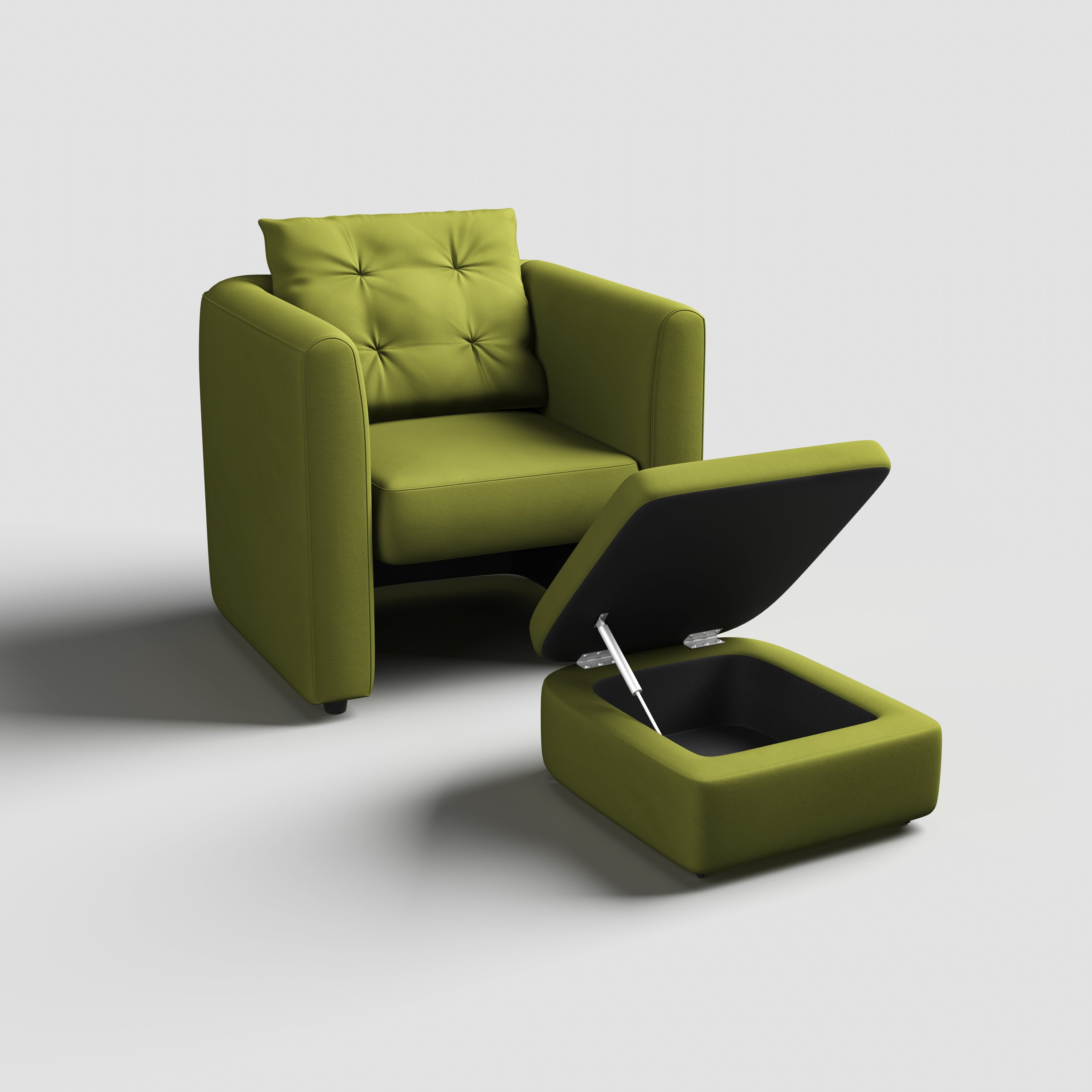 Plush Velvet Snuggler Chair with Hidden Storage Footstool
