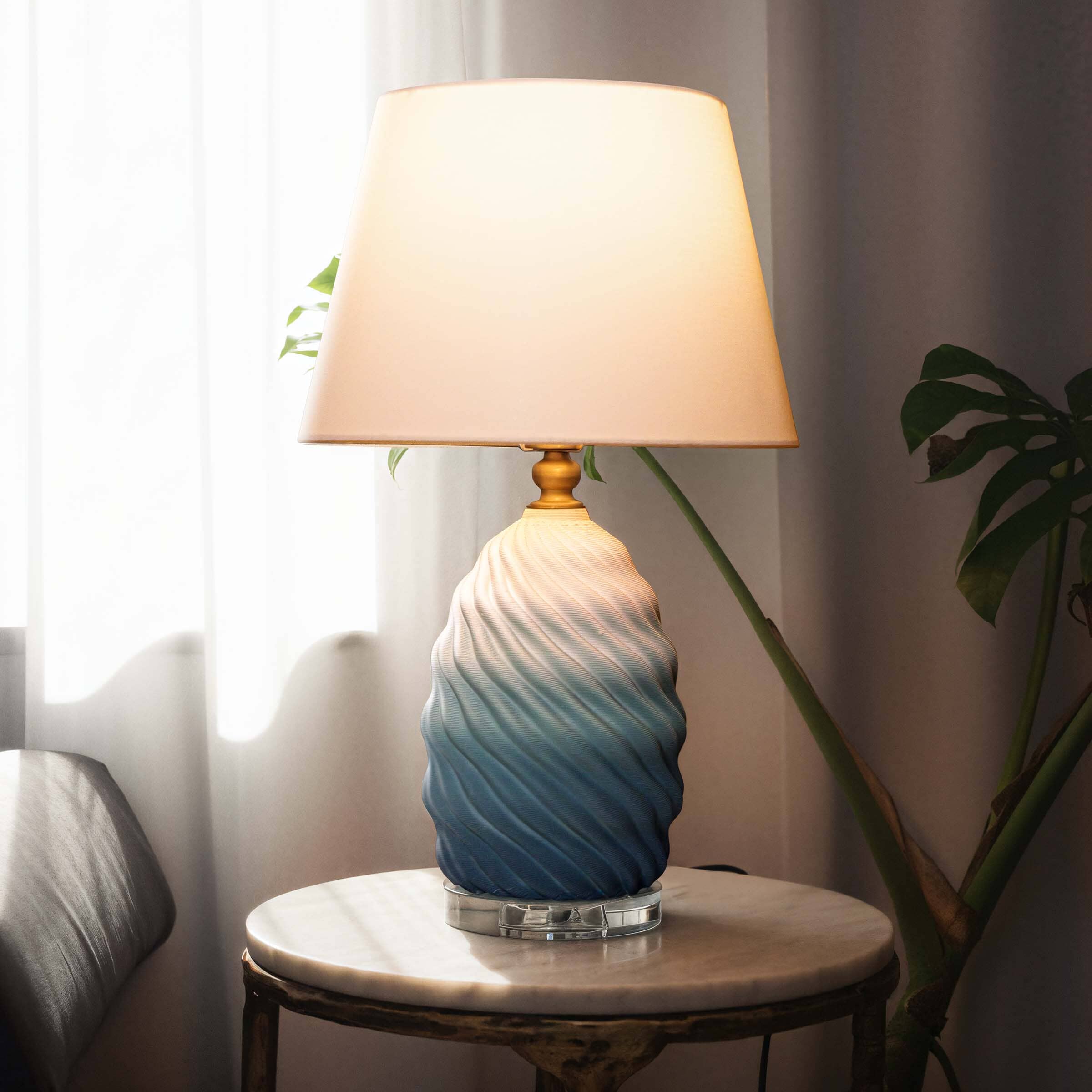 Lightsin 3D Green White Gradient Threaded Ceramic Table Lamp with Fabric Shade Lightsin UK