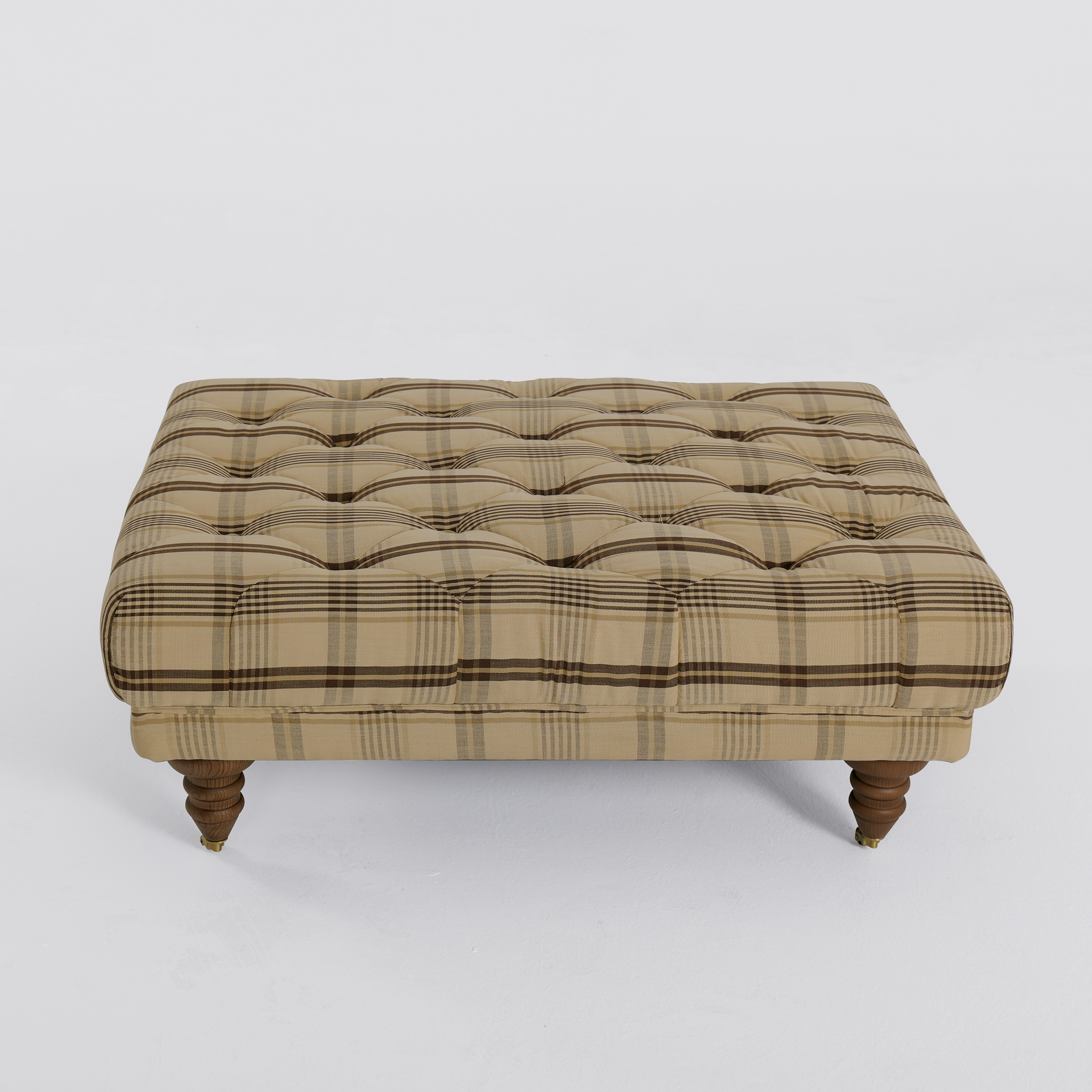 Cottonfy Vintage Check Country Sofa with Tufted Ottoman