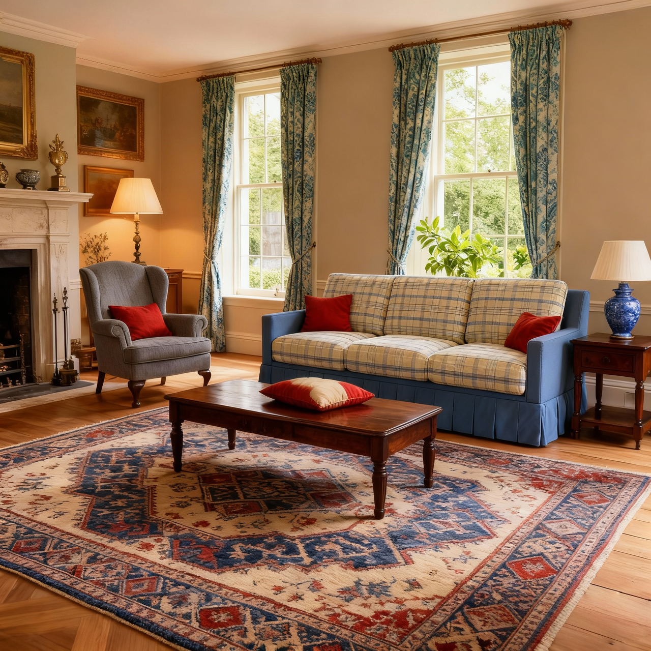 Cottonfy Country Check Sofa with Removable Skirted Covers