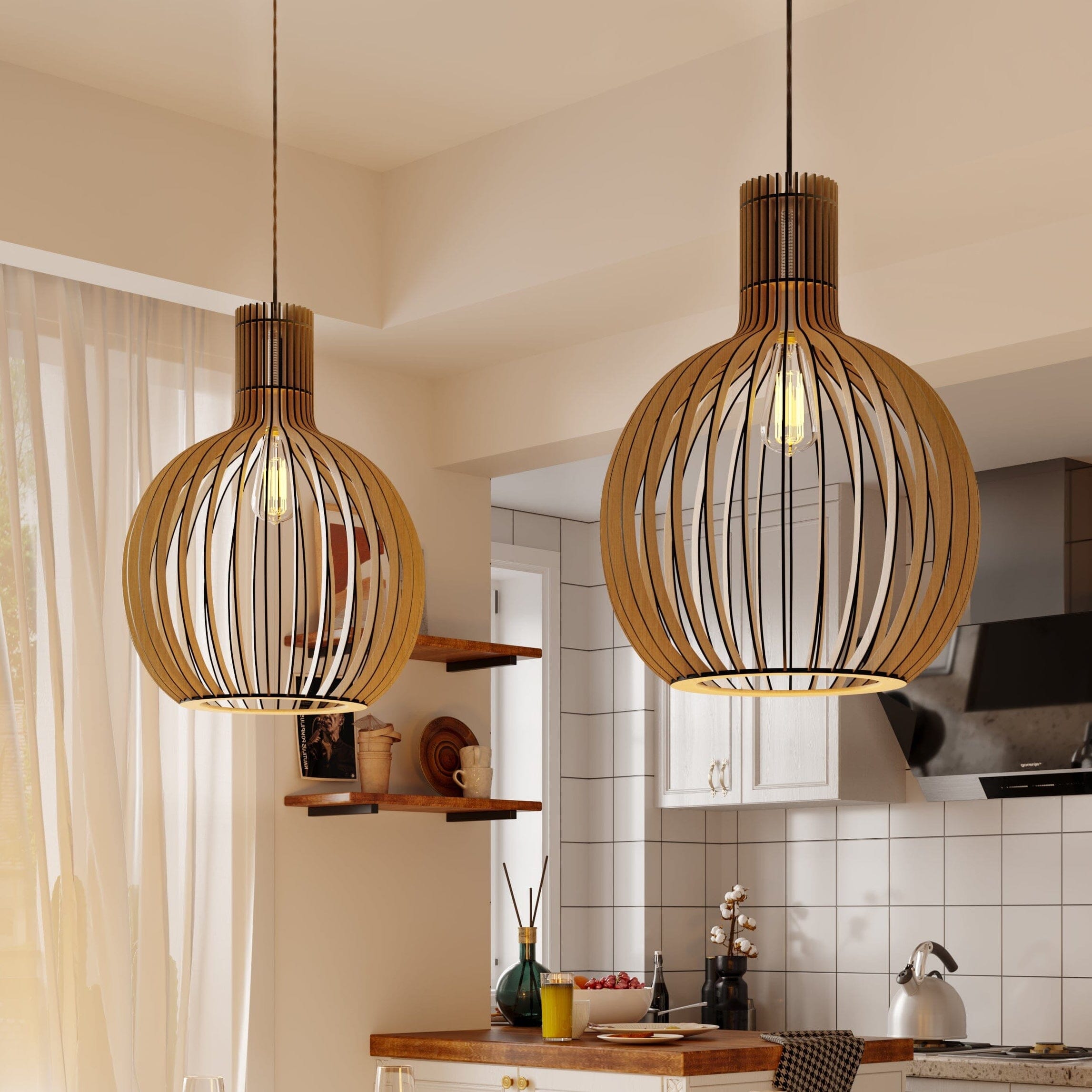 Lightsin Shadome-Scandinavian LED Wooden Birdcage Pendant Light Lightsin UK