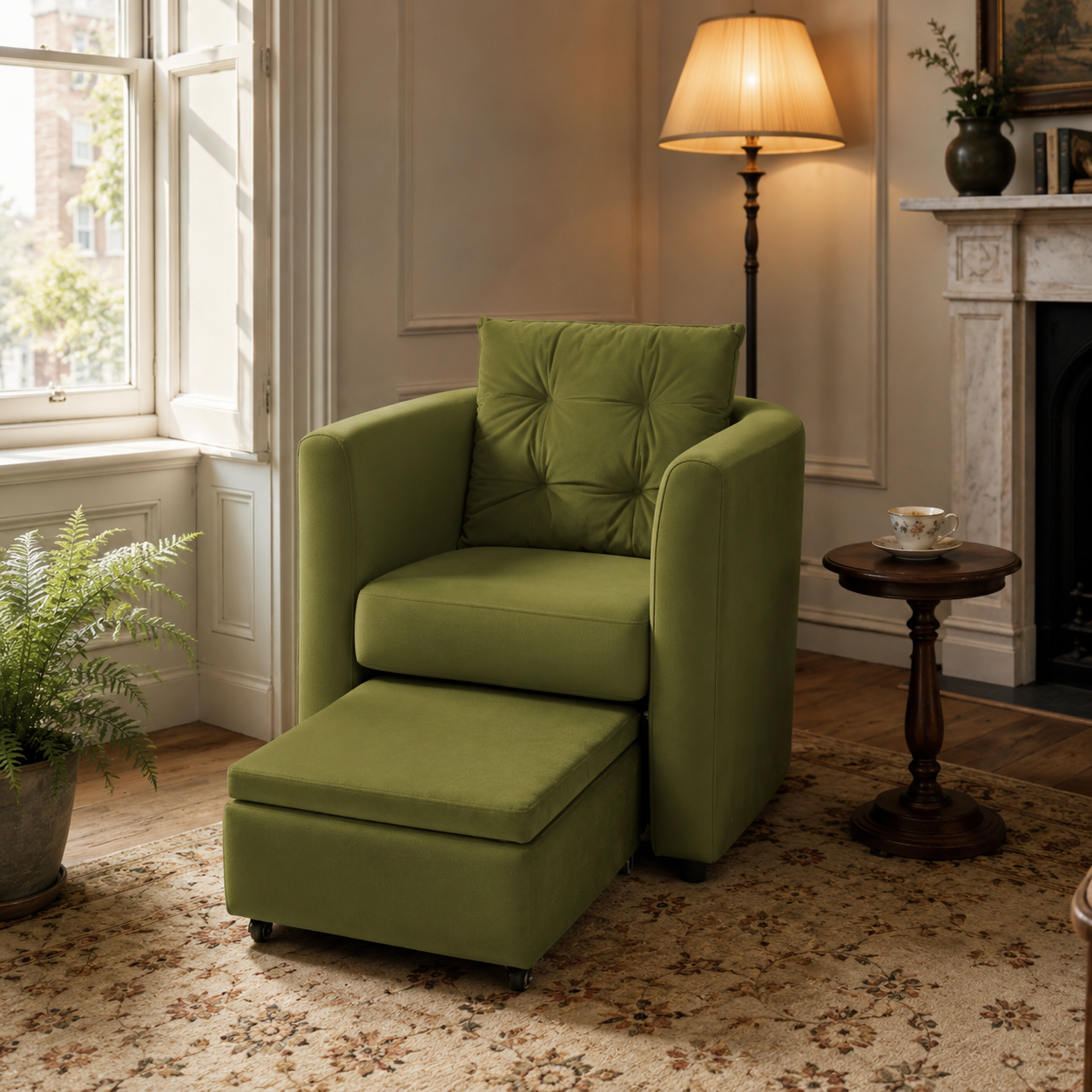 Plush Velvet Snuggler Chair with Hidden Storage Footstool