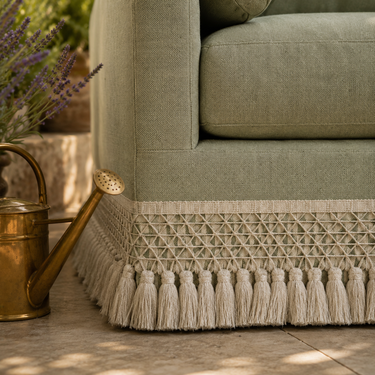 Cottonfy Cotton-Linen Washable Fringe 2 Seater Sofa