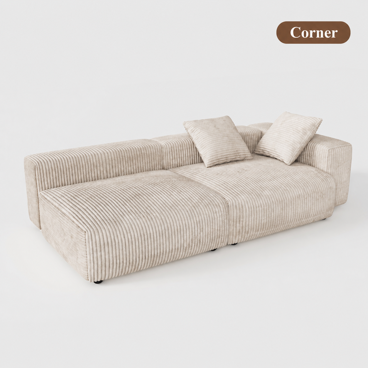 Corduroy Modular Wide Seat Chaise Sofa Block